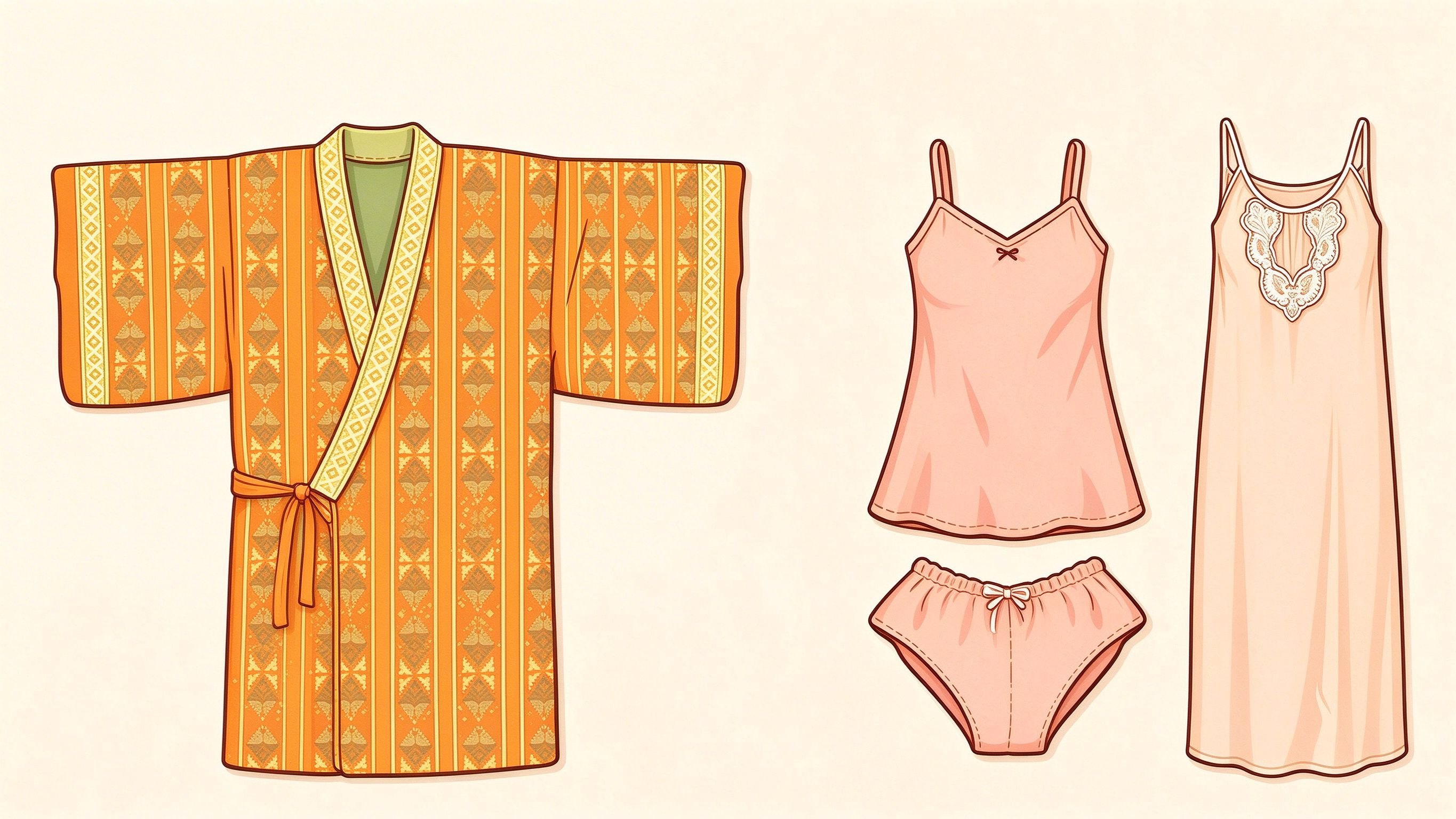 Women's sleepwear annotated picture vocabulary with labeled objects