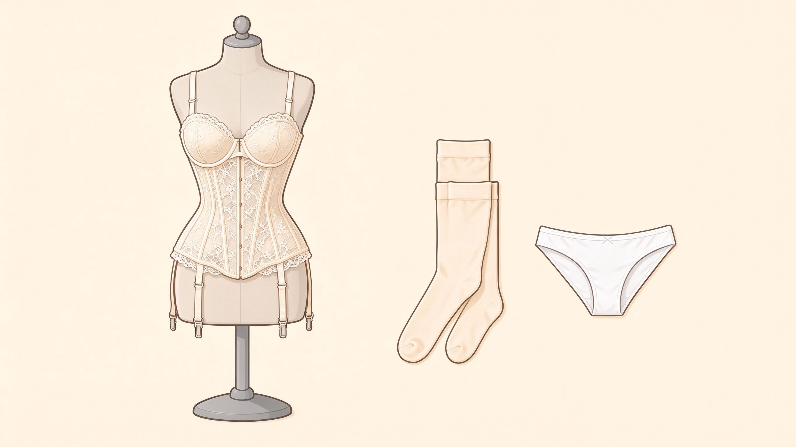 Women's underwear annotated picture vocabulary with labeled objects