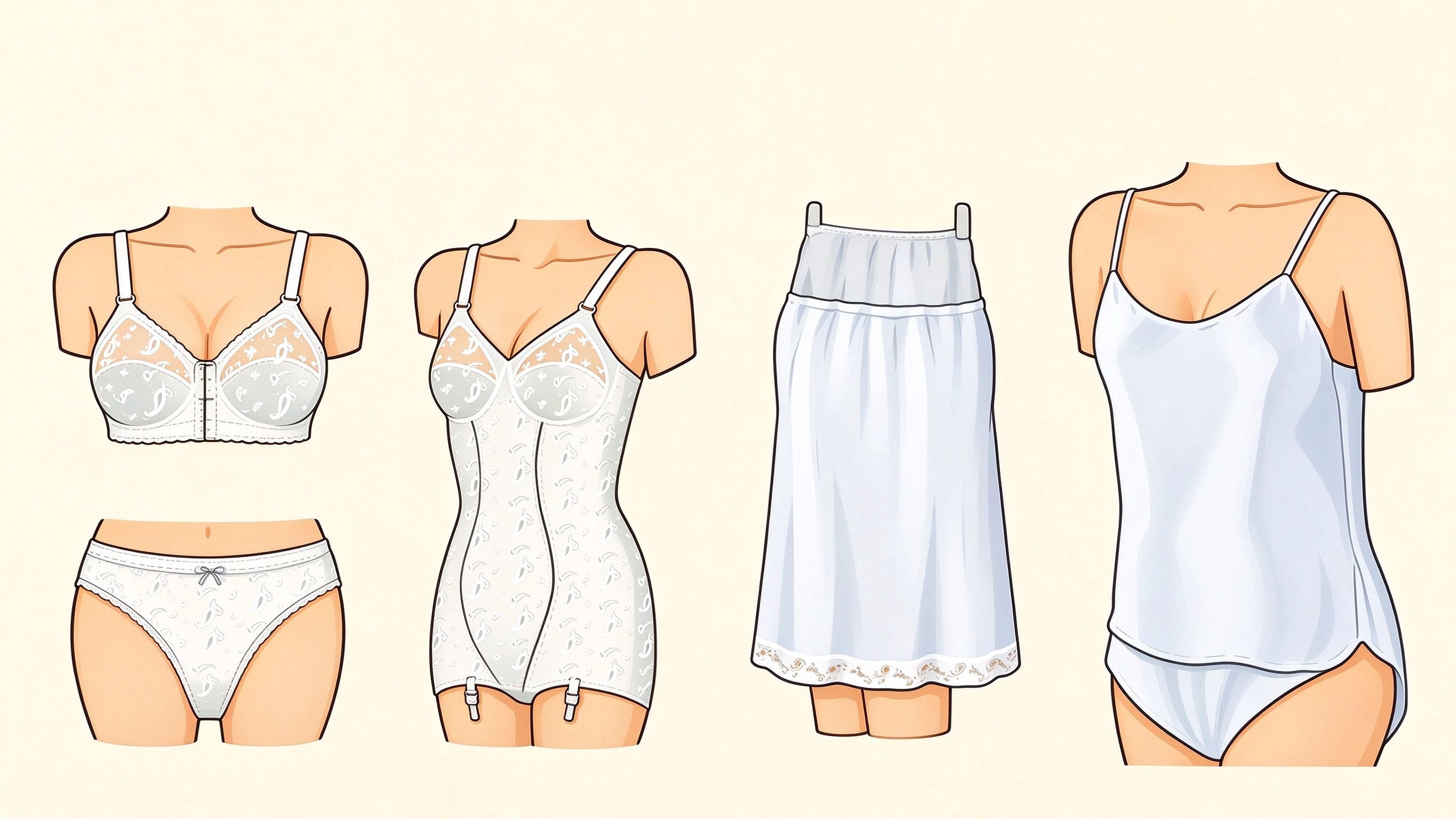 Women's underwear annotated picture vocabulary with labeled objects