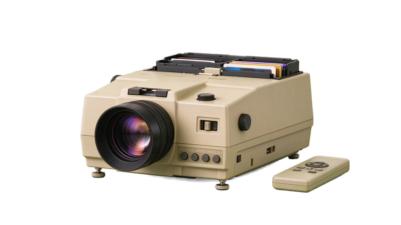 Slide projector annotated picture vocabulary with labeled objects