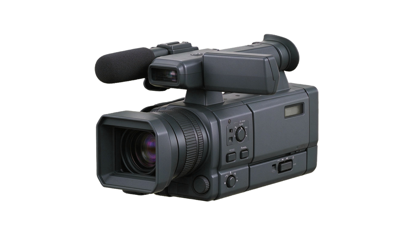 Analog camcorder front view annotated picture vocabulary with labeled objects