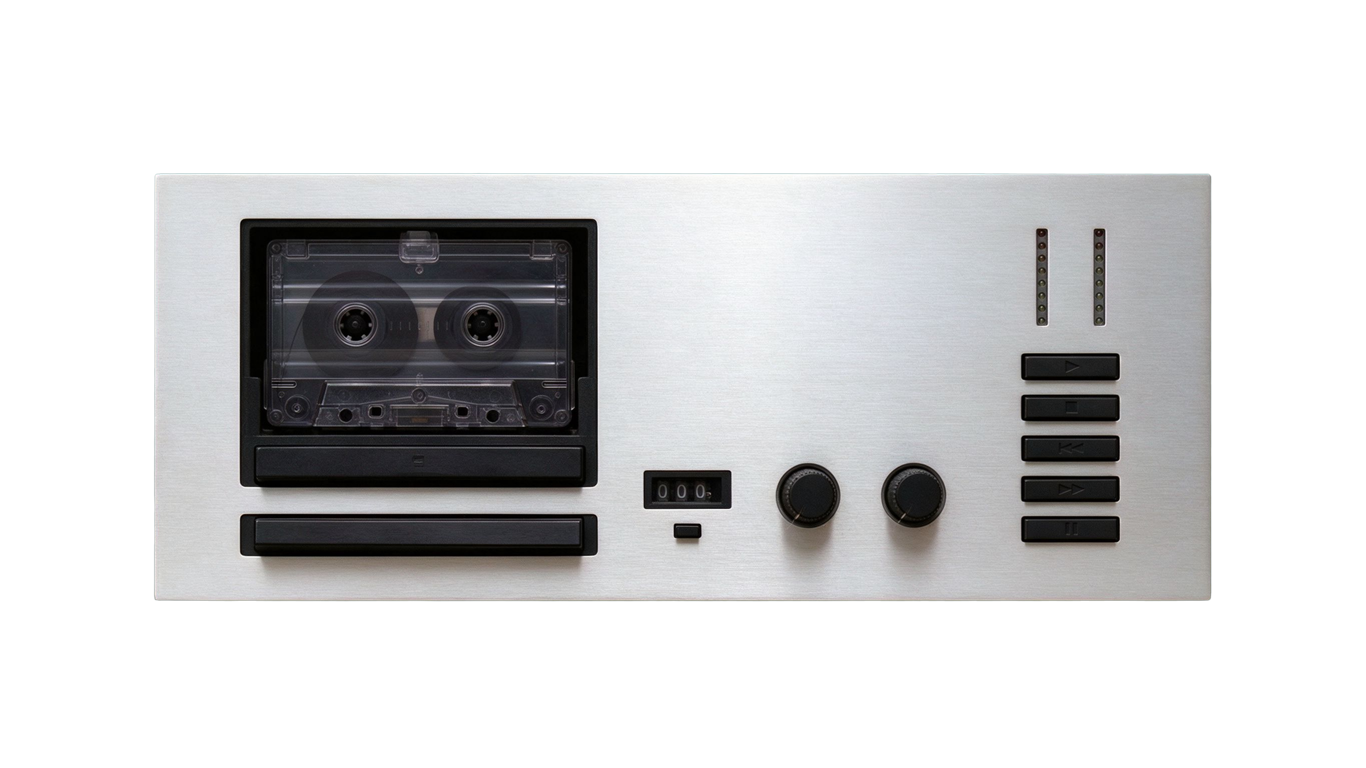 Cassette tape recorder annotated picture vocabulary with labeled objects