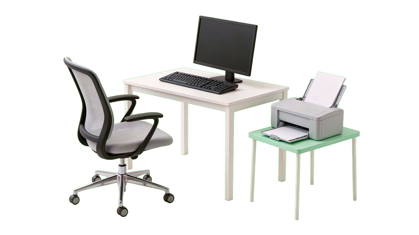 Office furniture annotated picture vocabulary with labeled objects
