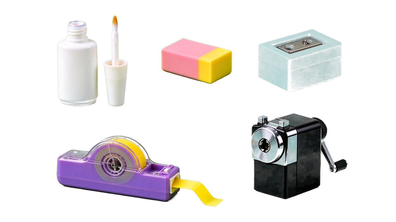 Miscellaneous office stationery annotated picture vocabulary with labeled objects