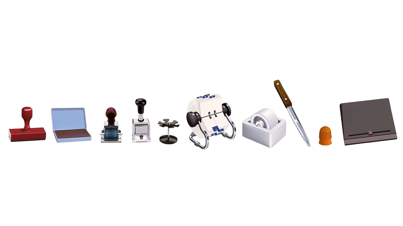 Communication office supplies annotated picture vocabulary with labeled objects