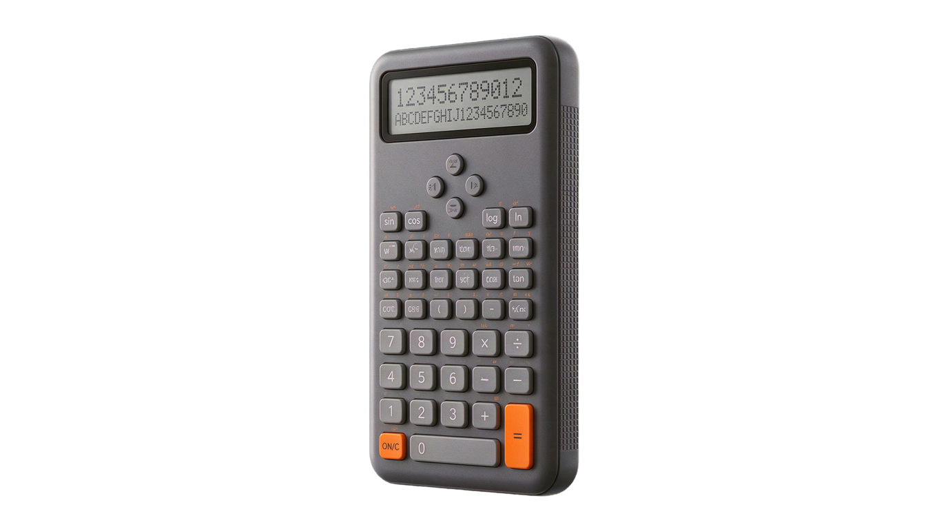Scientific calculator annotated picture vocabulary with labeled objects