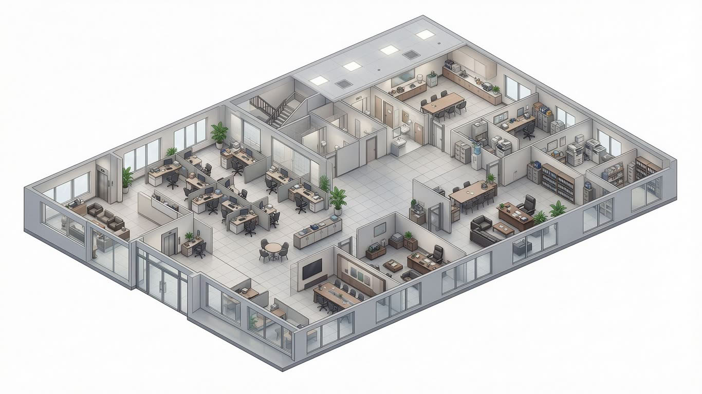 Office annotated picture vocabulary with labeled objects