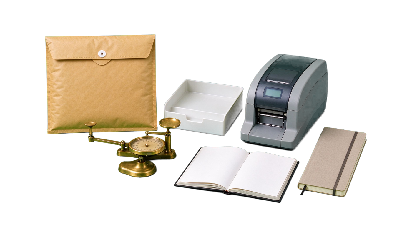 Office communication supplies annotated picture vocabulary with labeled objects