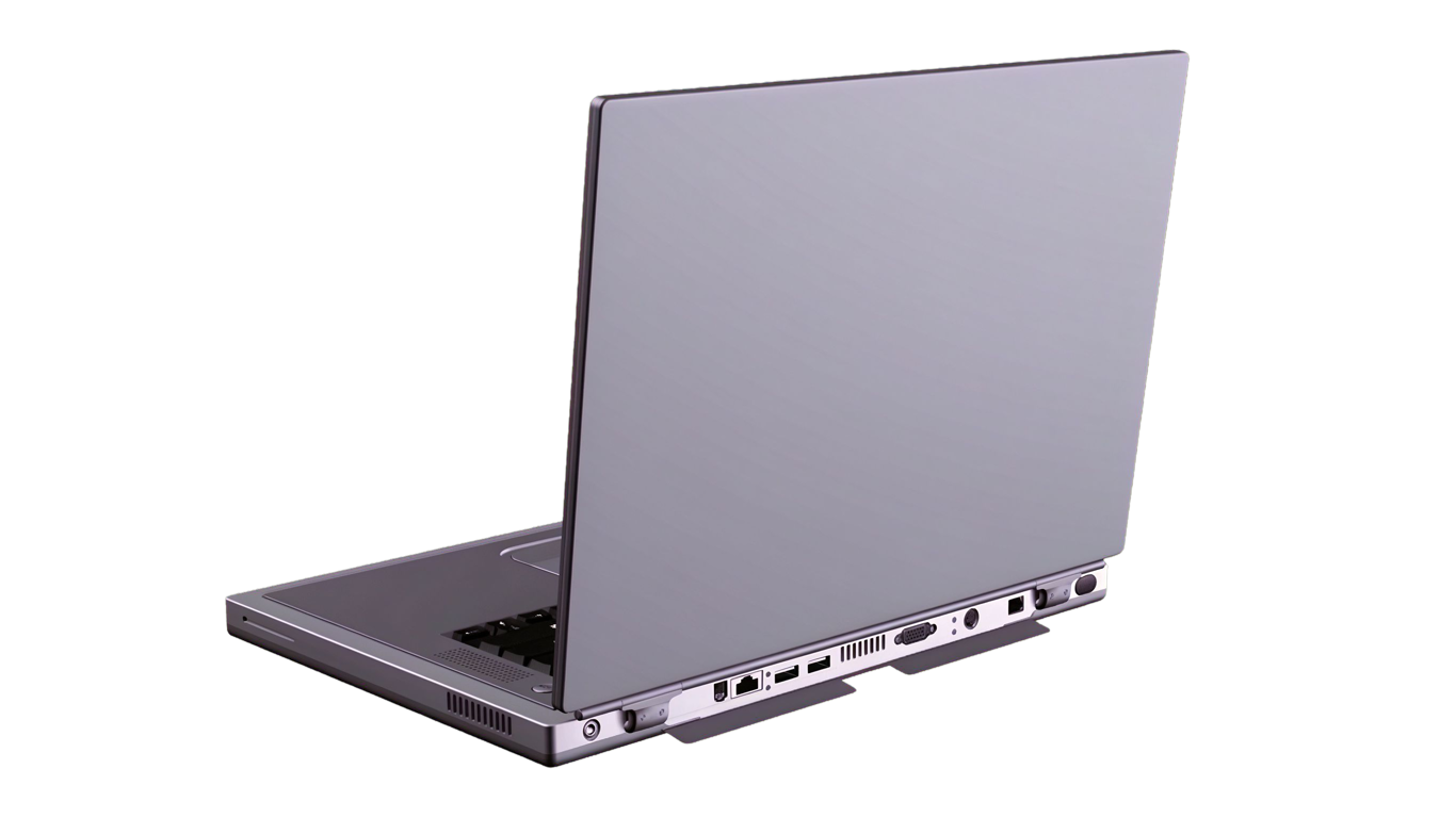 Laptop rear view annotated picture vocabulary with labeled objects