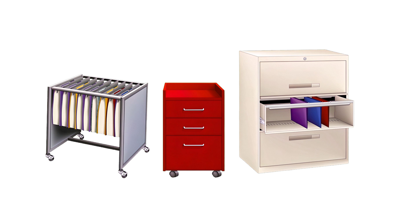 Filing cabinet annotated picture vocabulary with labeled objects