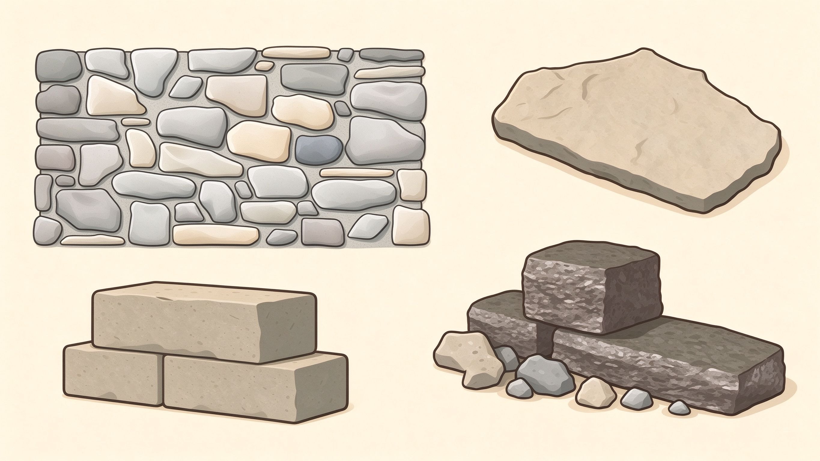 Stone annotated picture vocabulary with labeled objects