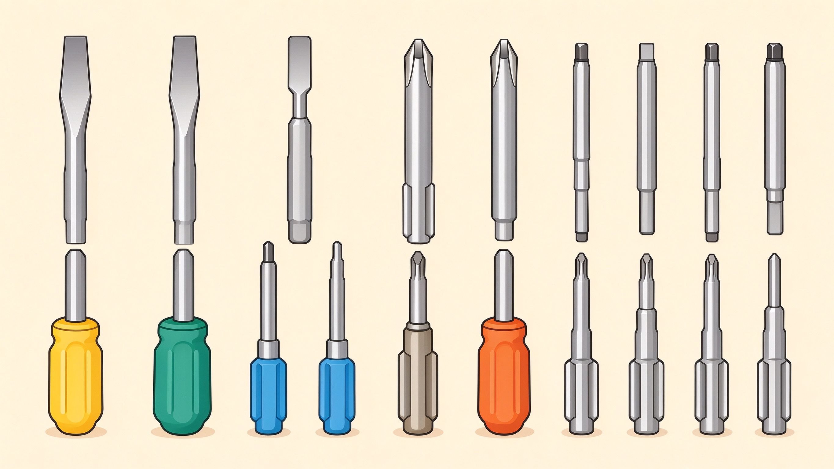 Screwdriver bit types annotated picture vocabulary with labeled objects