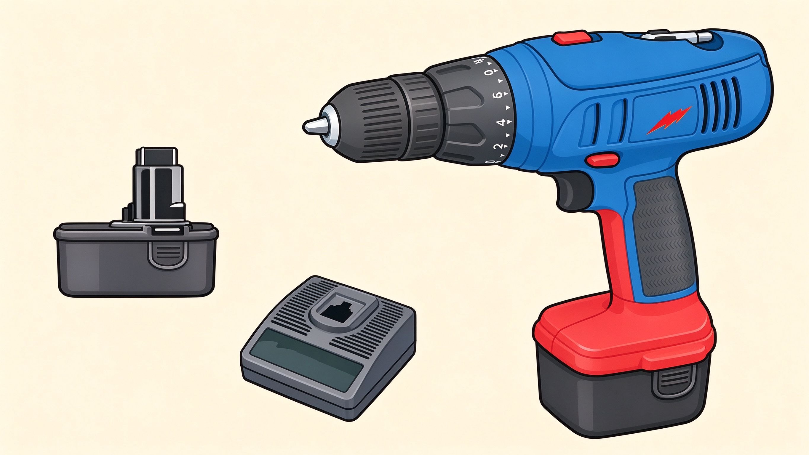 Cordless drill driver annotated picture vocabulary with labeled objects
