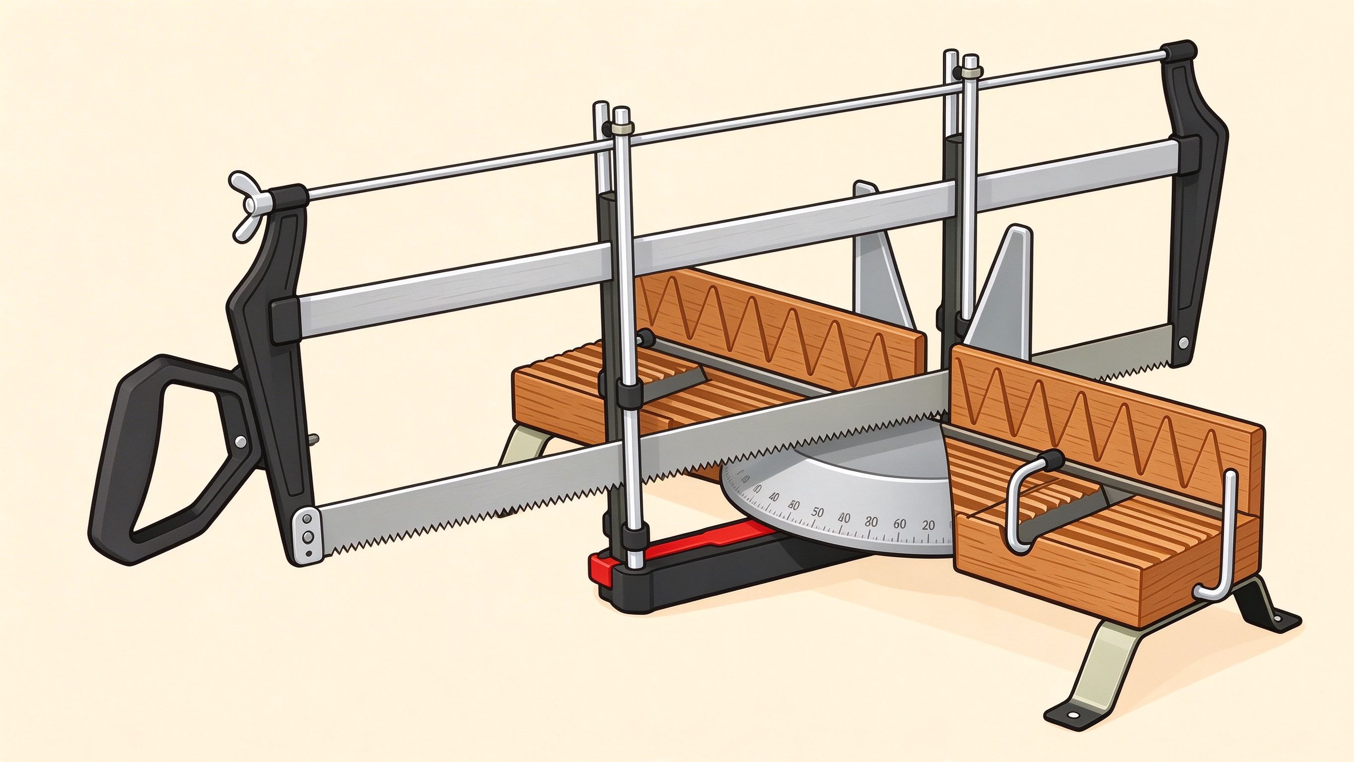 Hand miter saw annotated picture vocabulary with labeled objects