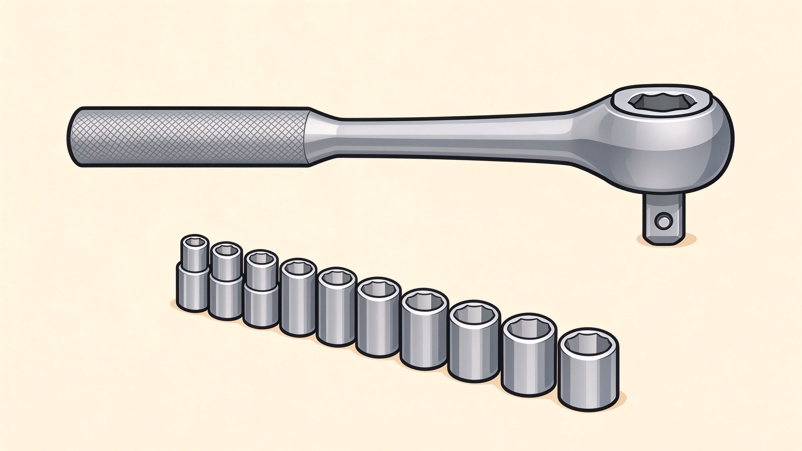 Socket wrench set annotated picture vocabulary with labeled objects