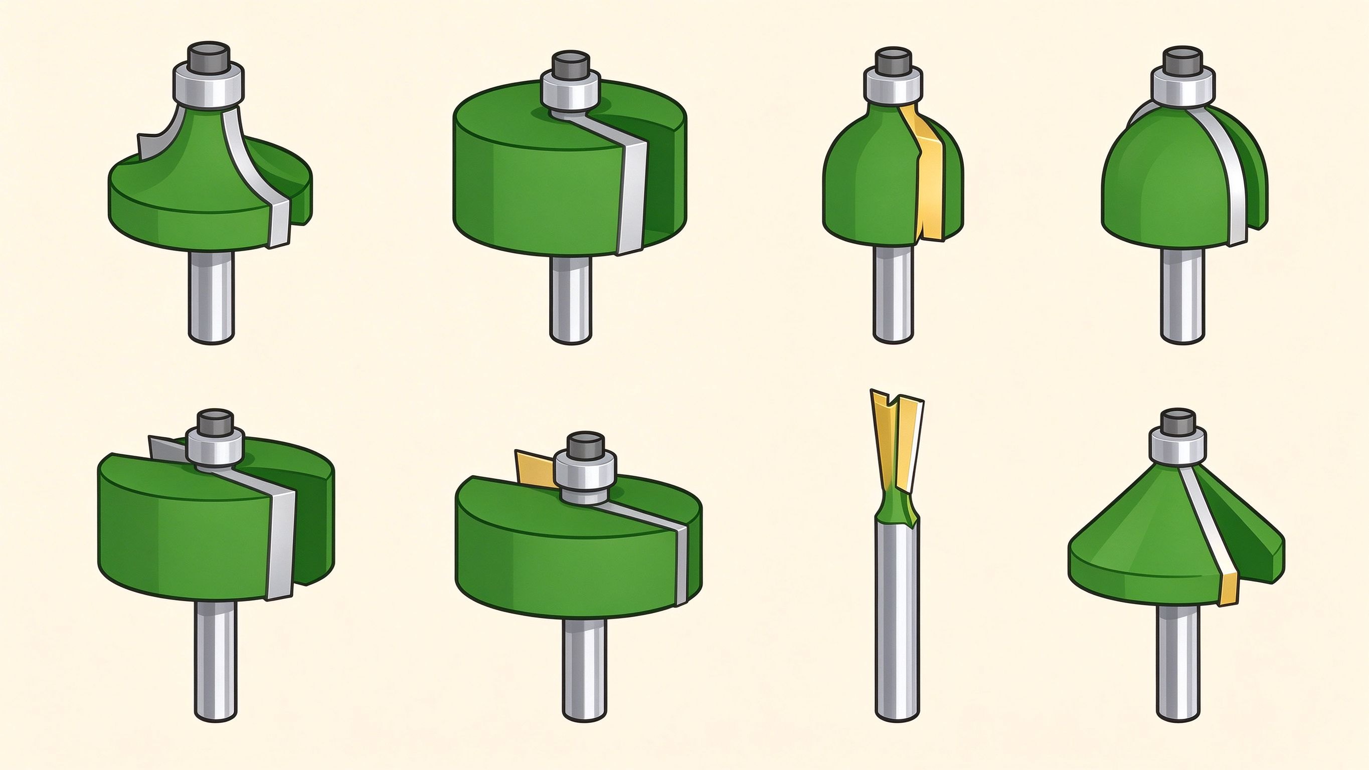 Router bit types annotated picture vocabulary with labeled objects