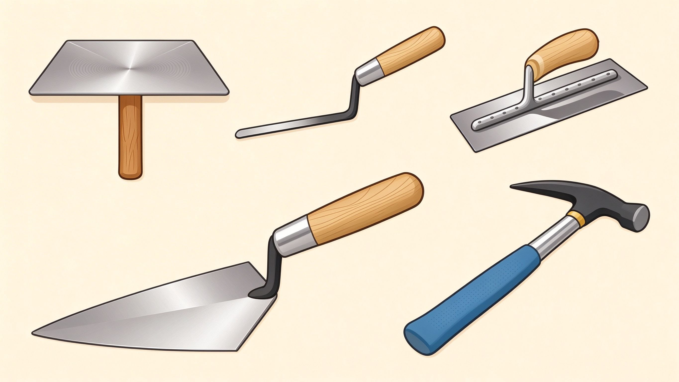 Masonry tools annotated picture vocabulary with labeled objects