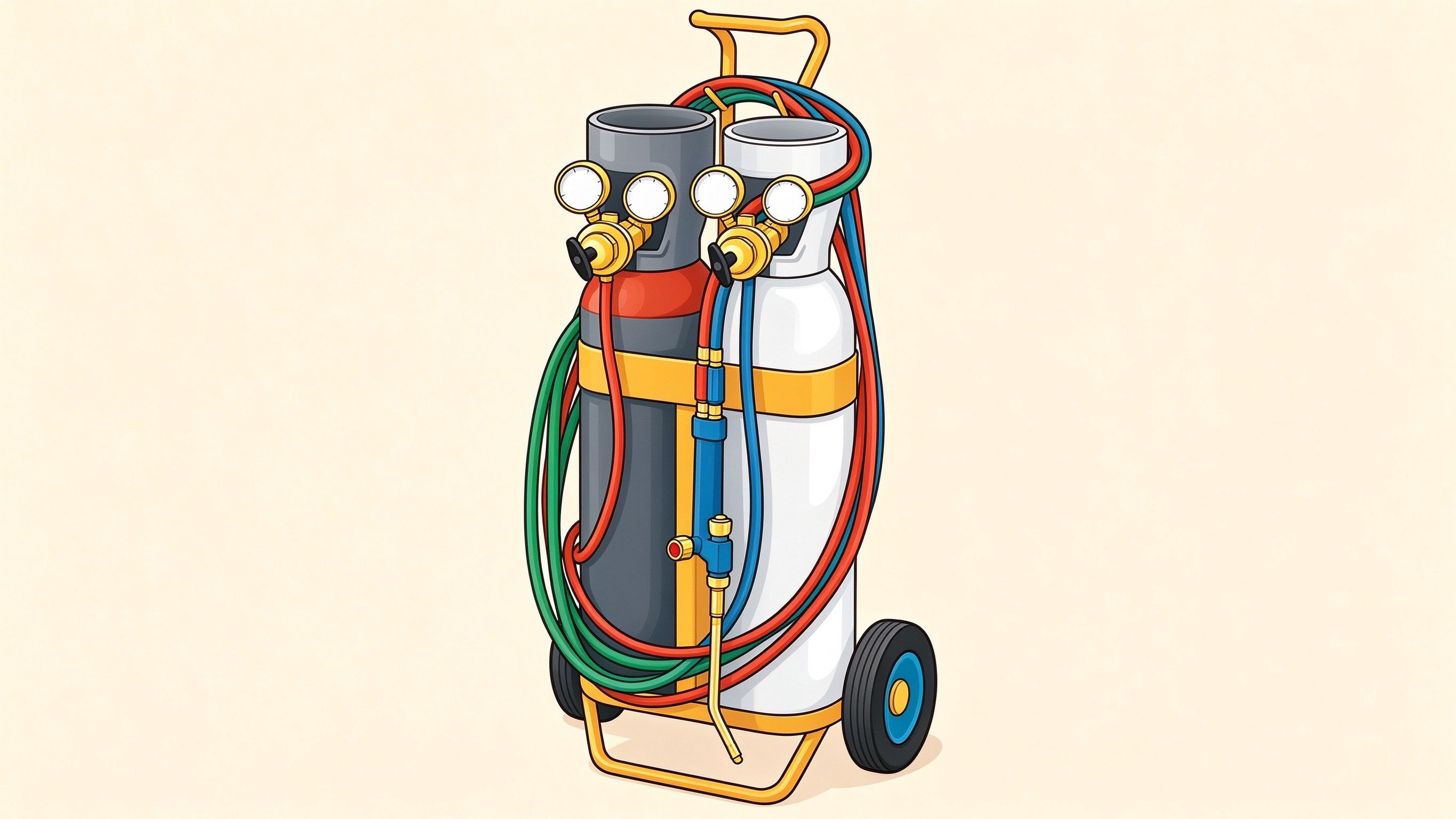 Oxy-acetylene welding annotated picture vocabulary with labeled objects