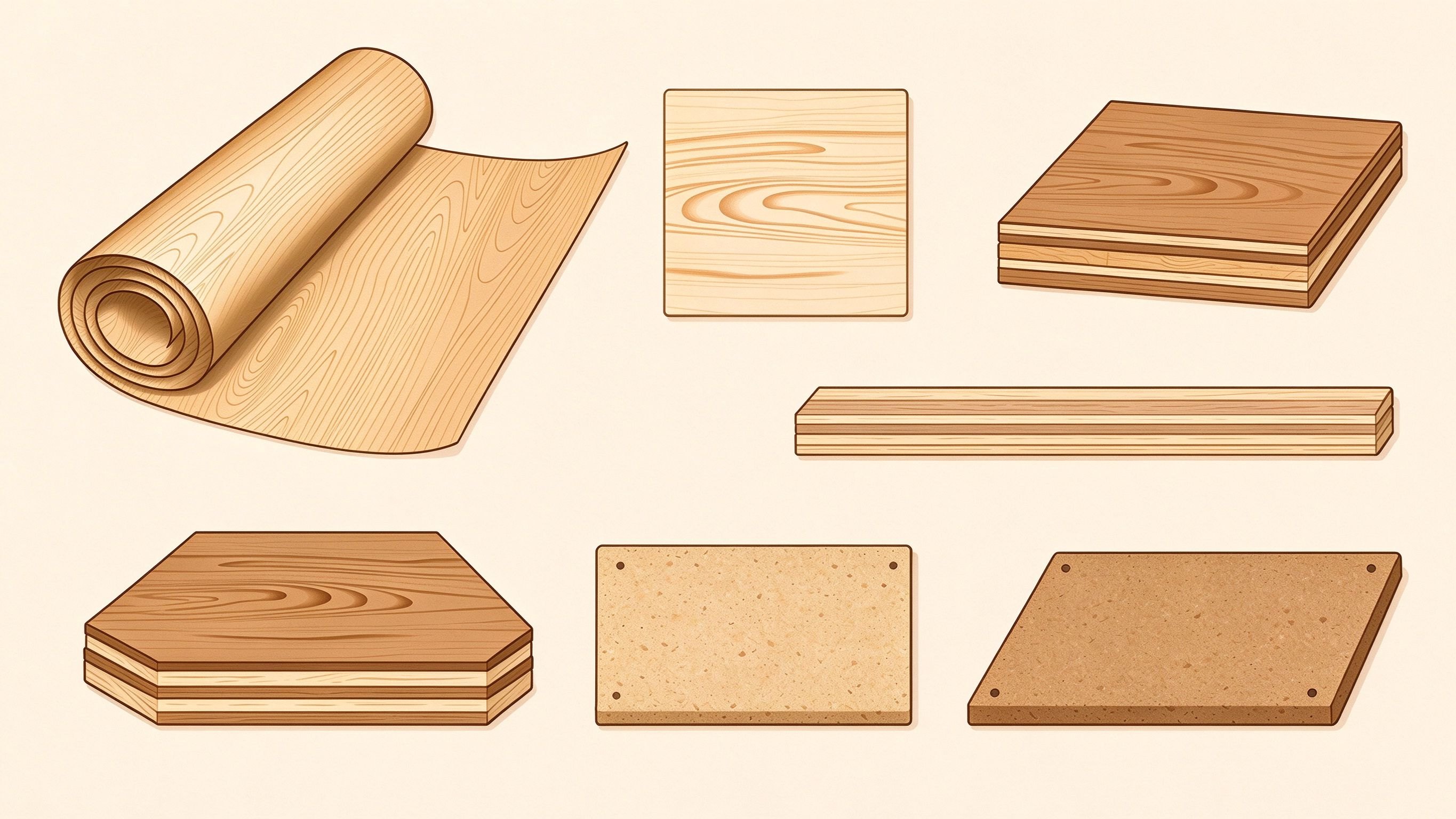 Engineered wood panels annotated picture vocabulary with labeled objects