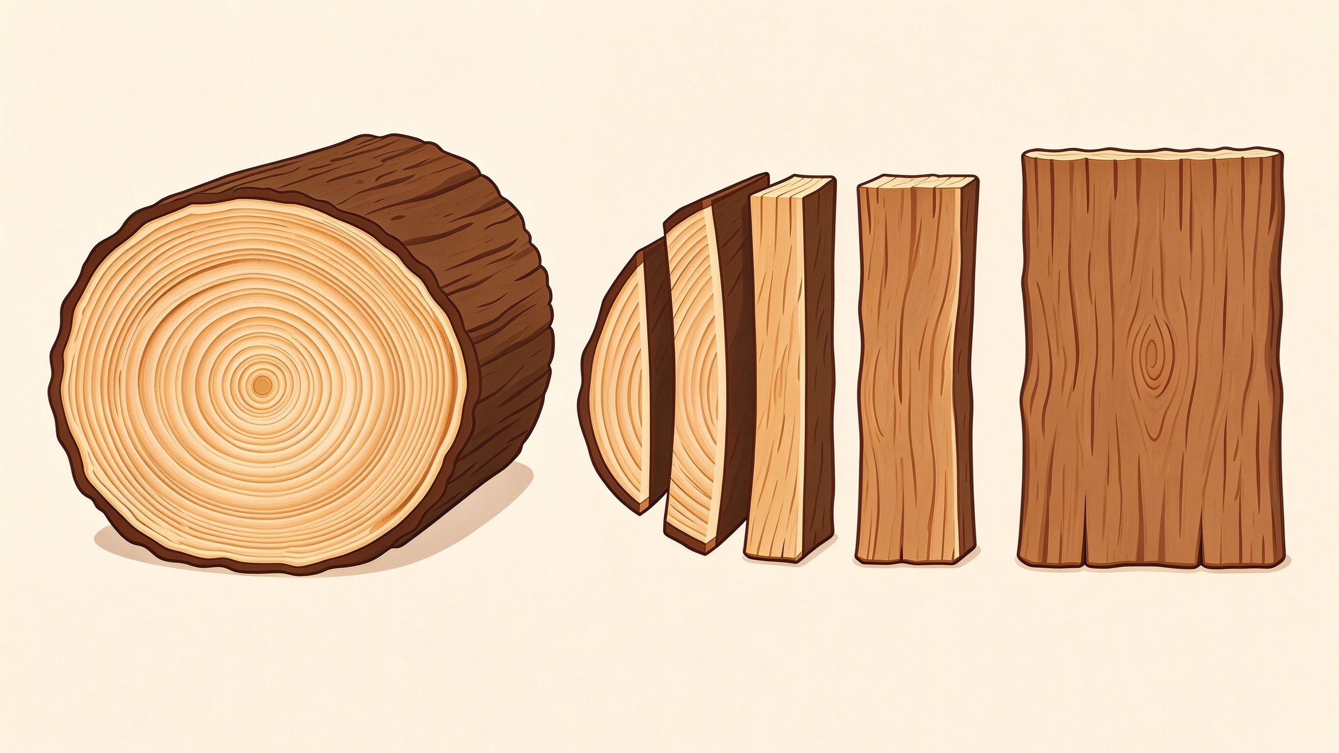 Log cross-section annotated picture vocabulary with labeled objects
