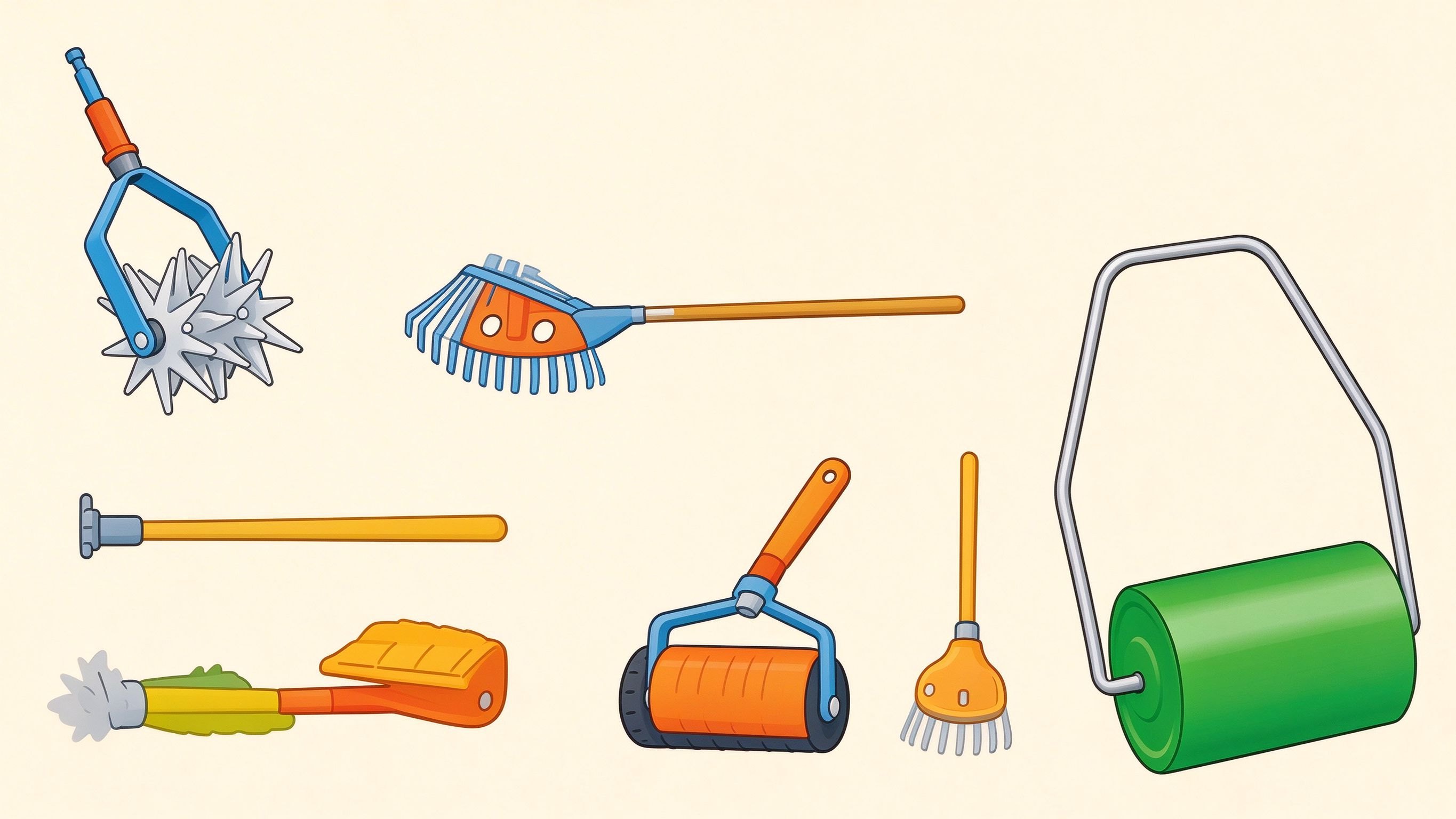 Lawn care annotated picture vocabulary with labeled objects