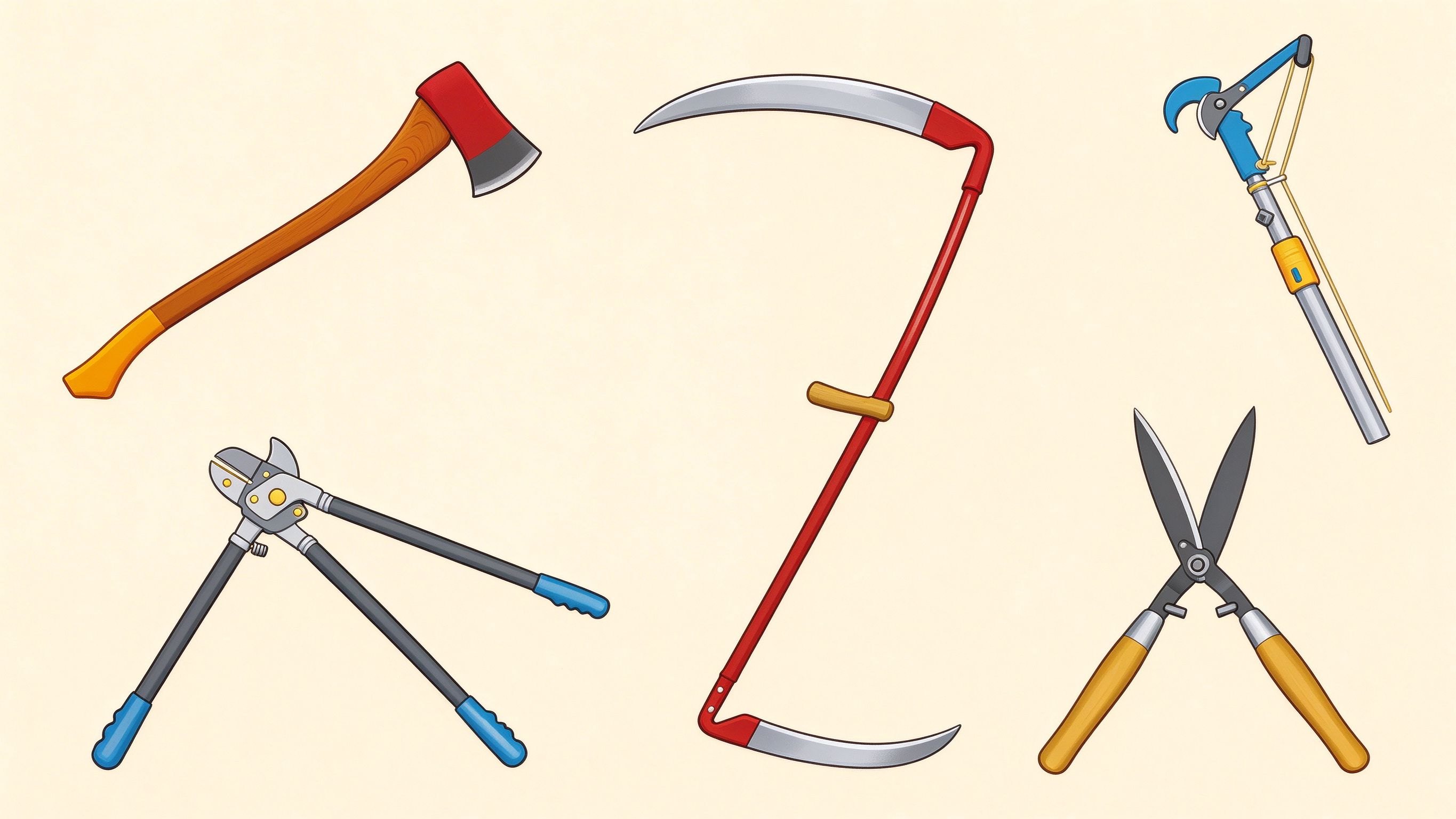 Pruning and cutting tools annotated picture vocabulary with labeled objects