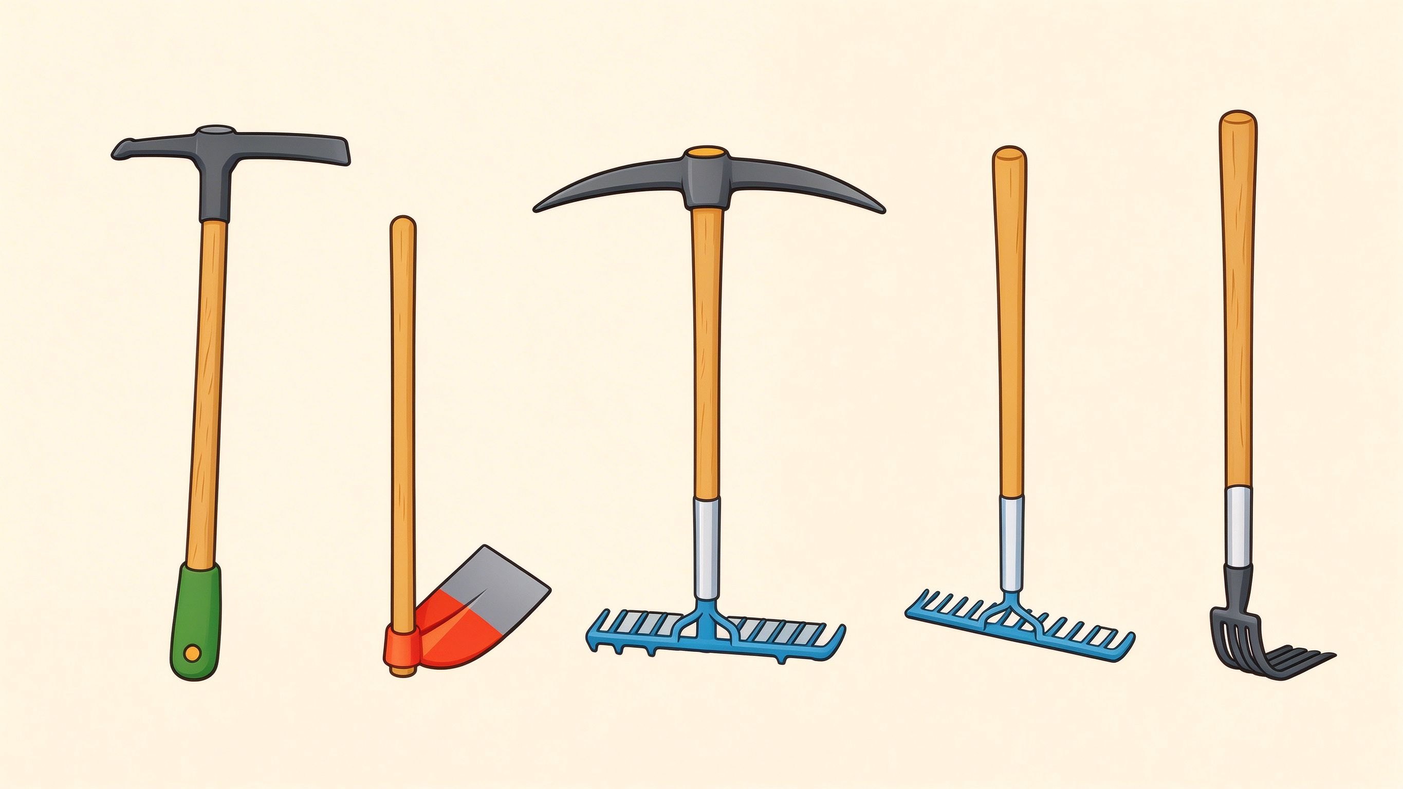Soil loosening tools annotated picture vocabulary with labeled objects