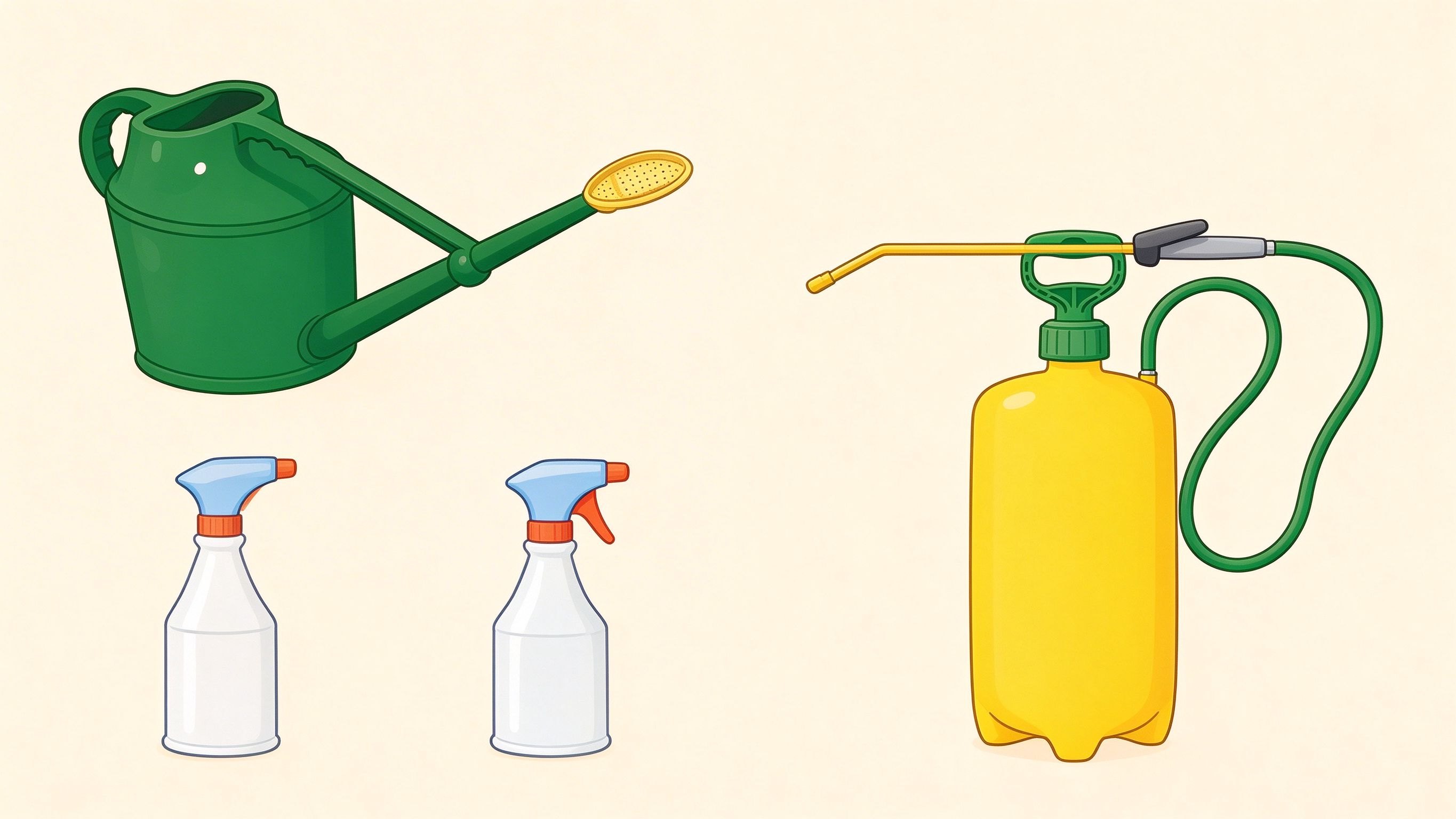 Garden watering tools annotated picture vocabulary with labeled objects