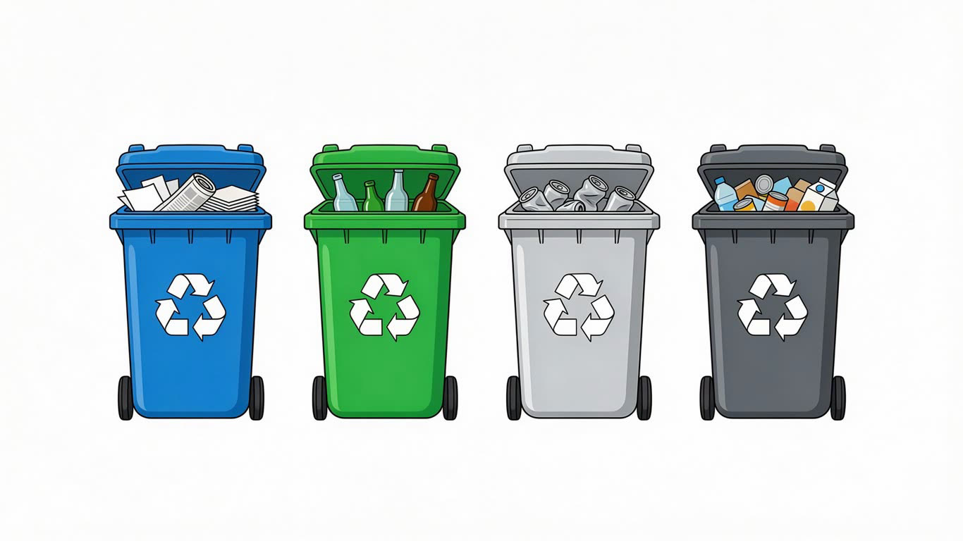 Recycling container annotated picture vocabulary with labeled objects