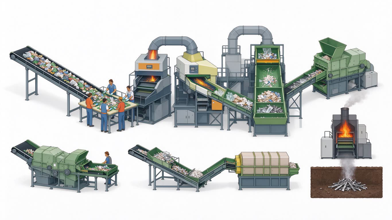 Waste sorting plant annotated picture vocabulary with labeled objects