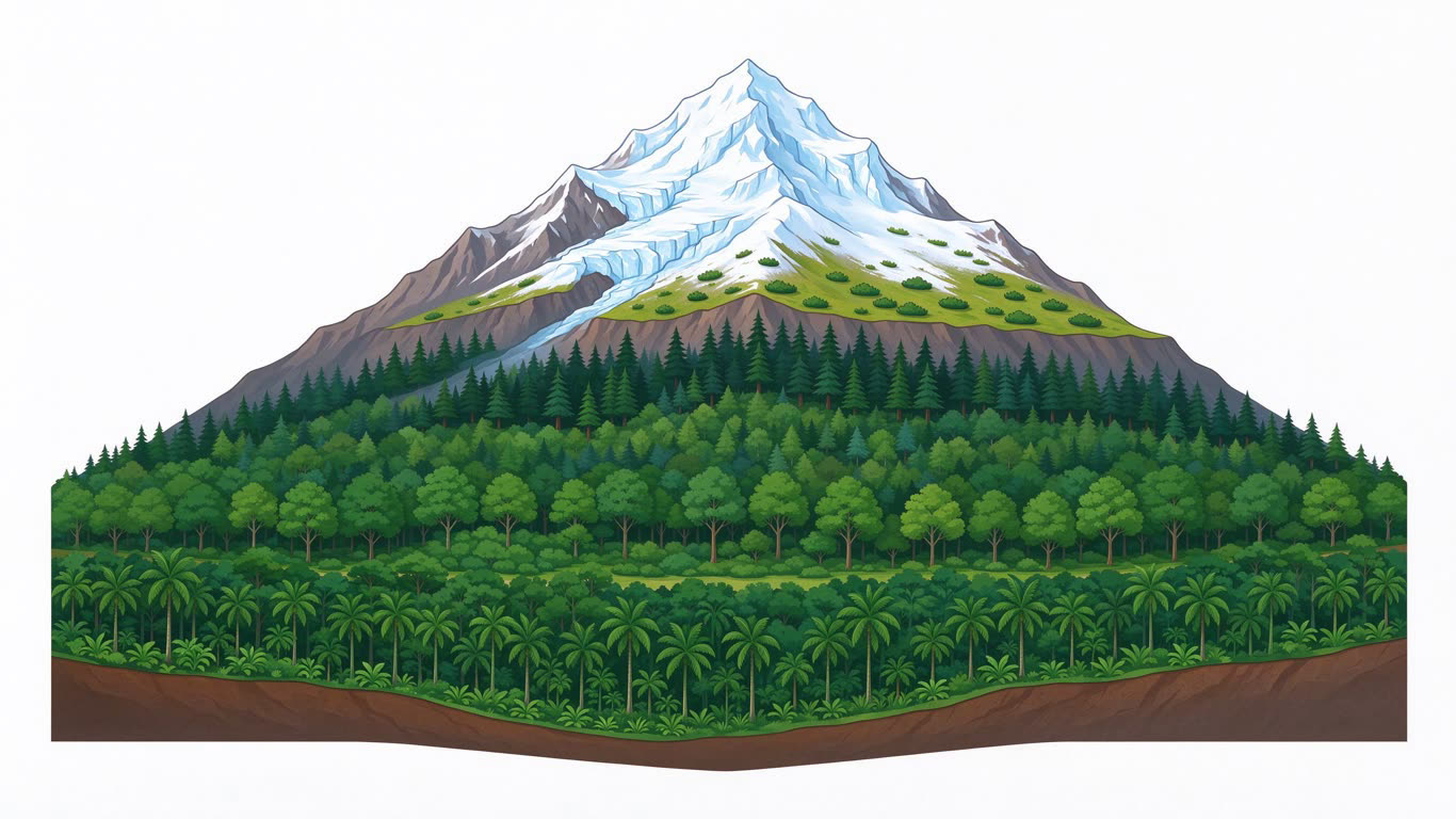 Altitude zones and vegetation annotated picture vocabulary with labeled objects