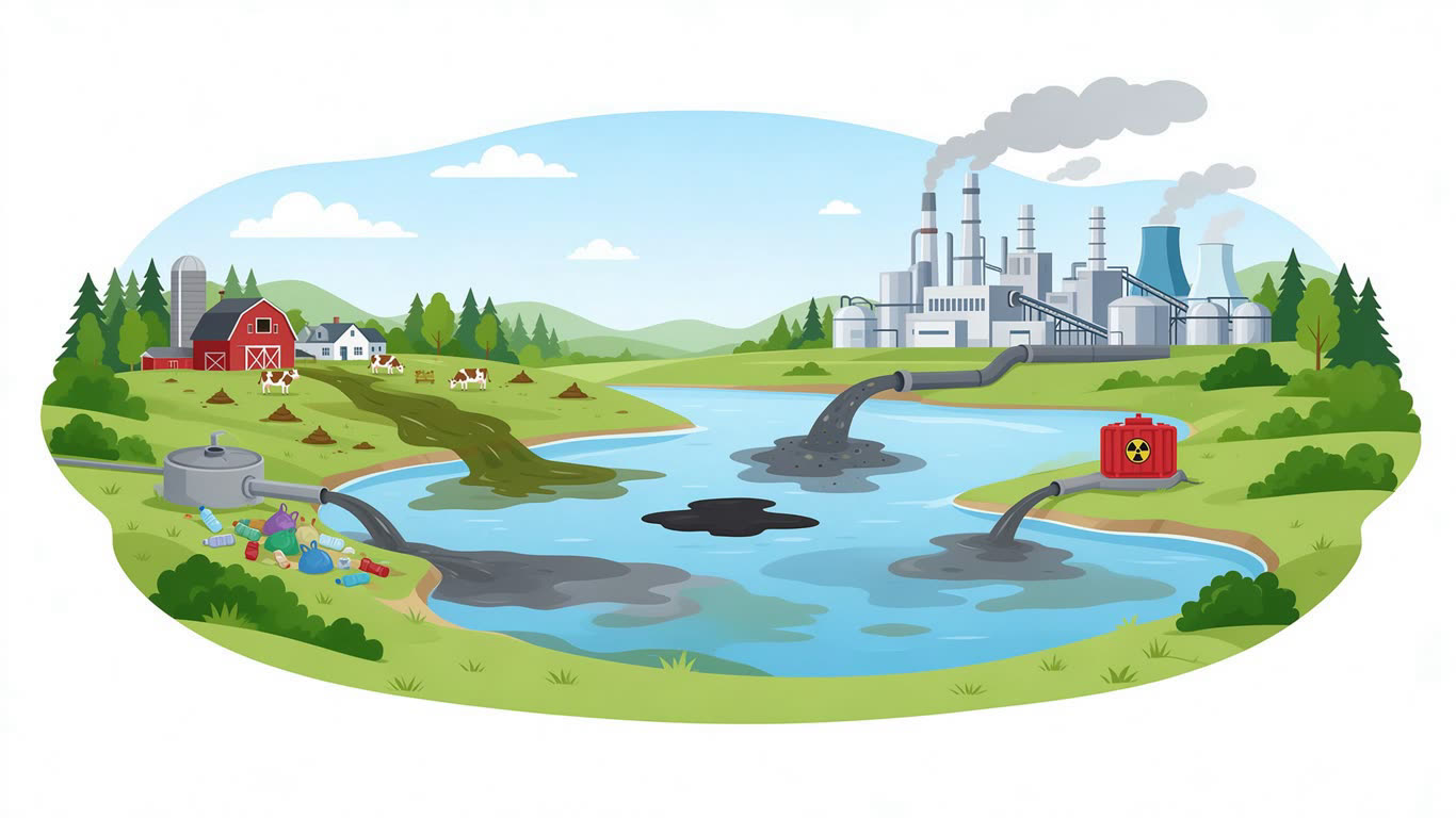 Water pollution annotated picture vocabulary with labeled objects