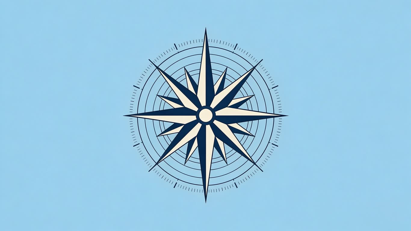 Compass dial annotated picture vocabulary with labeled objects