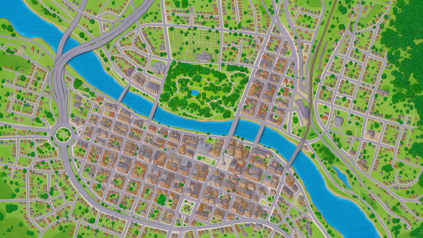 City map annotated picture vocabulary with labeled objects