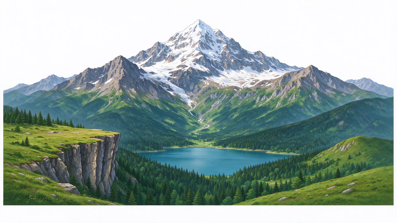 Mountains annotated picture vocabulary with labeled objects