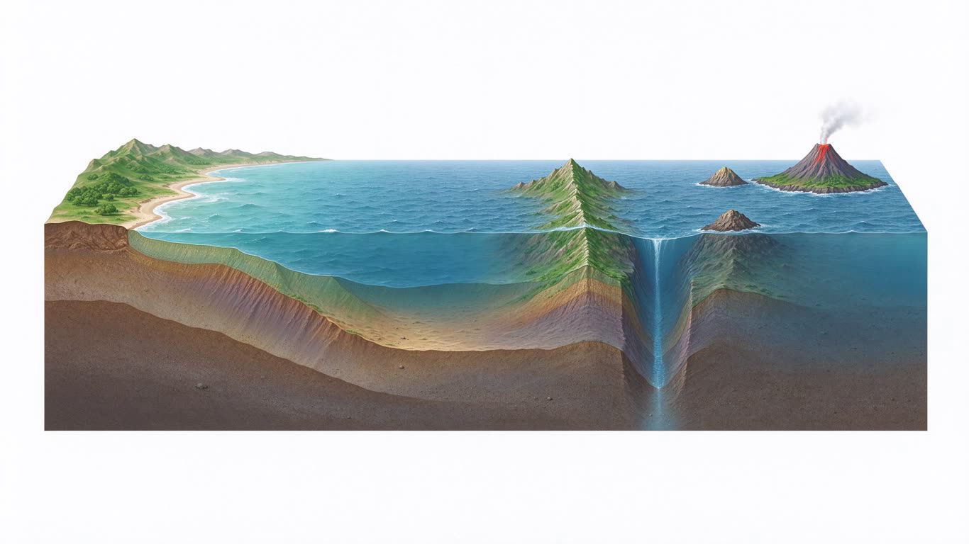 Ocean floor annotated picture vocabulary with labeled objects