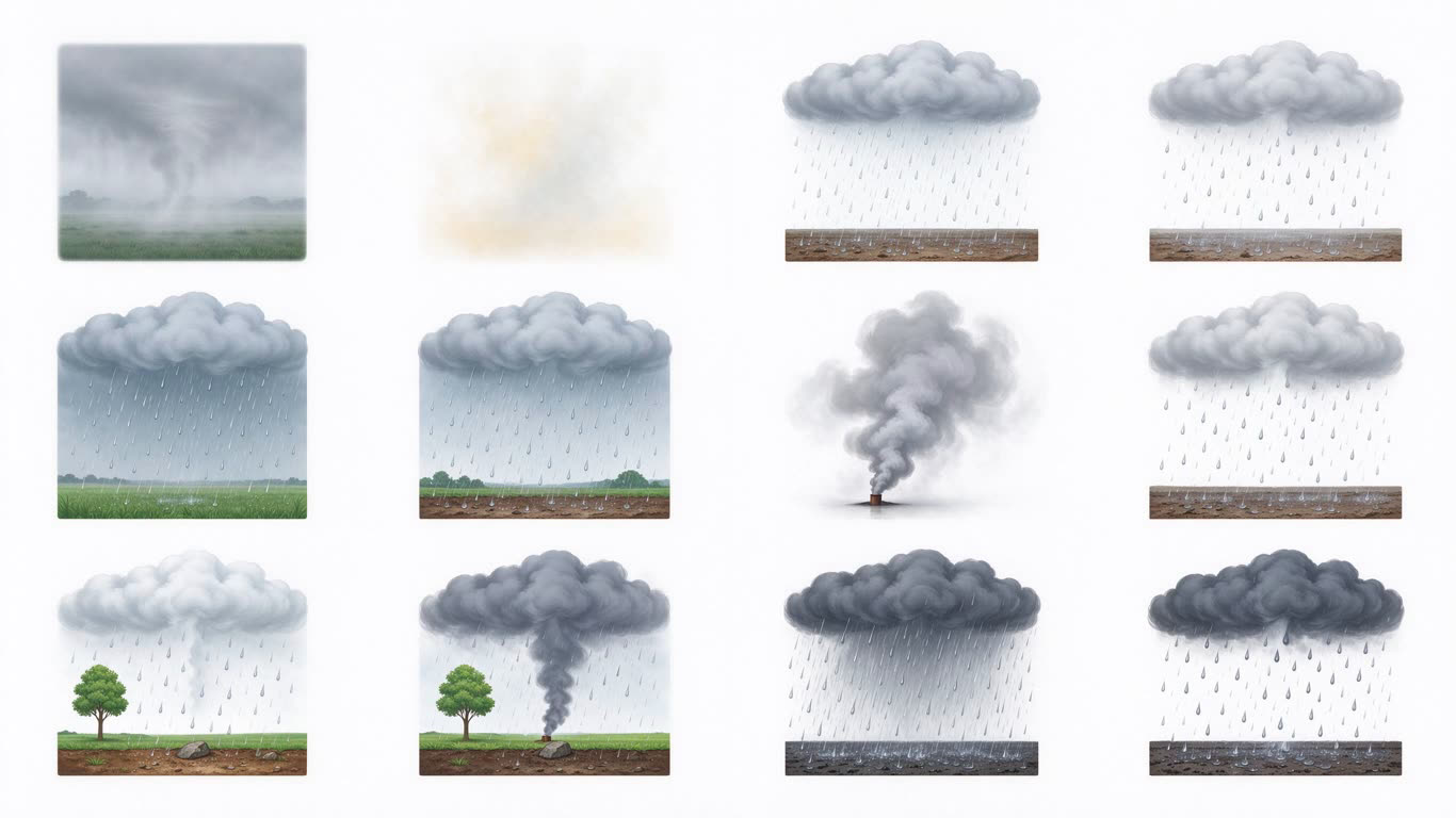 International weather symbols: present weather III annotated picture vocabulary with labeled objects