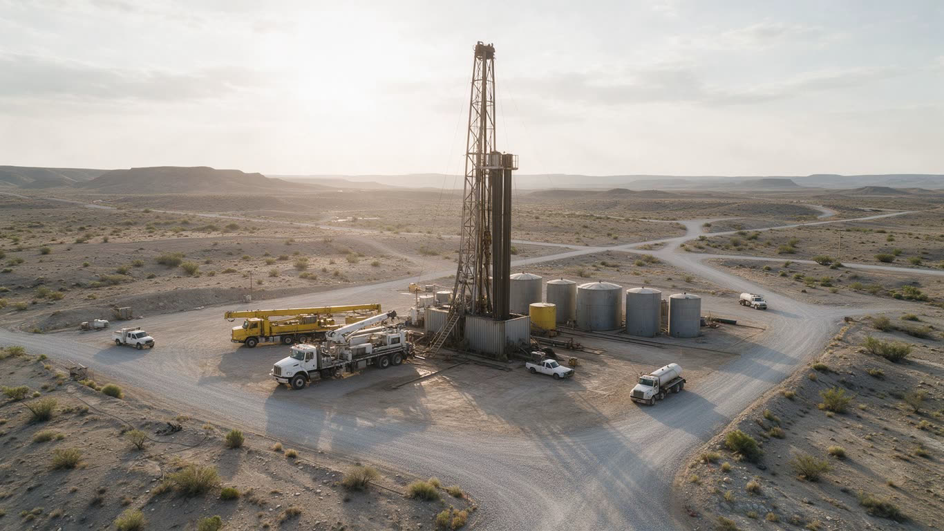 Onshore oil exploration annotated picture vocabulary with labeled objects