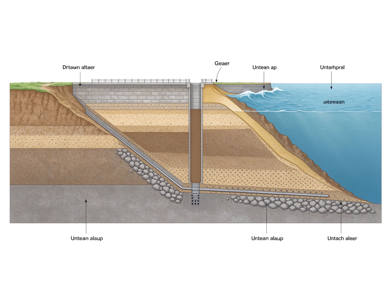 Embankment dam annotated picture vocabulary with labeled objects