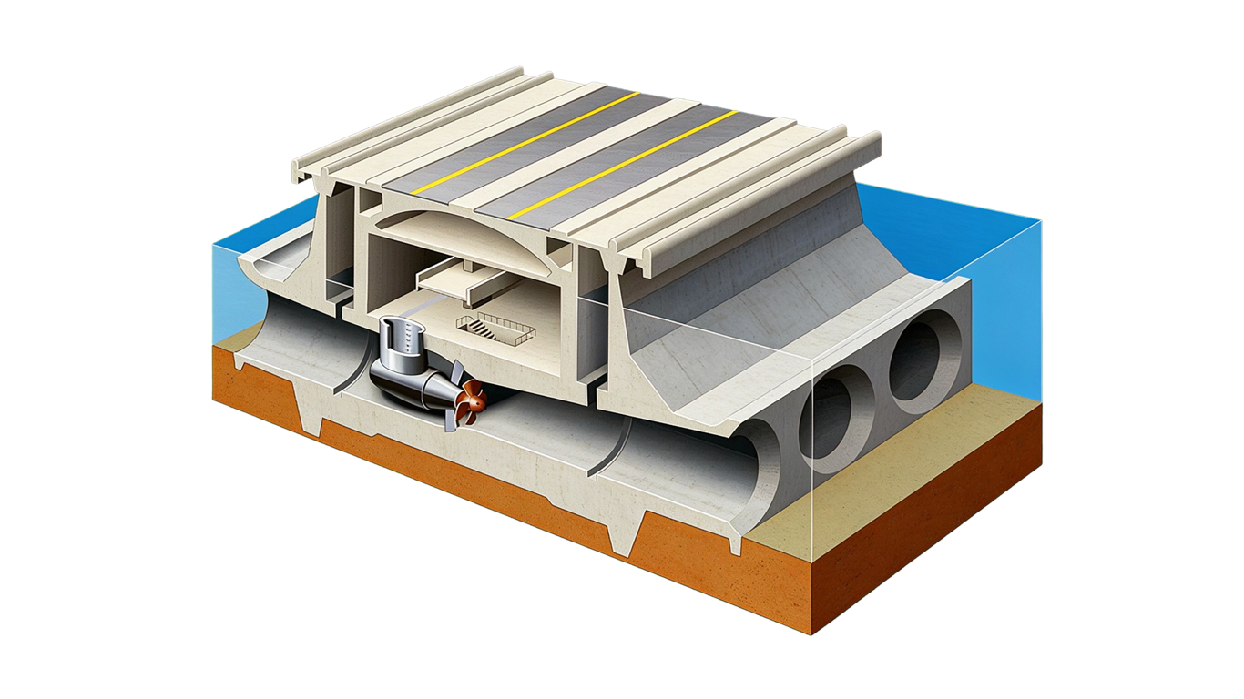 Power plant cross-section annotated picture vocabulary with labeled objects