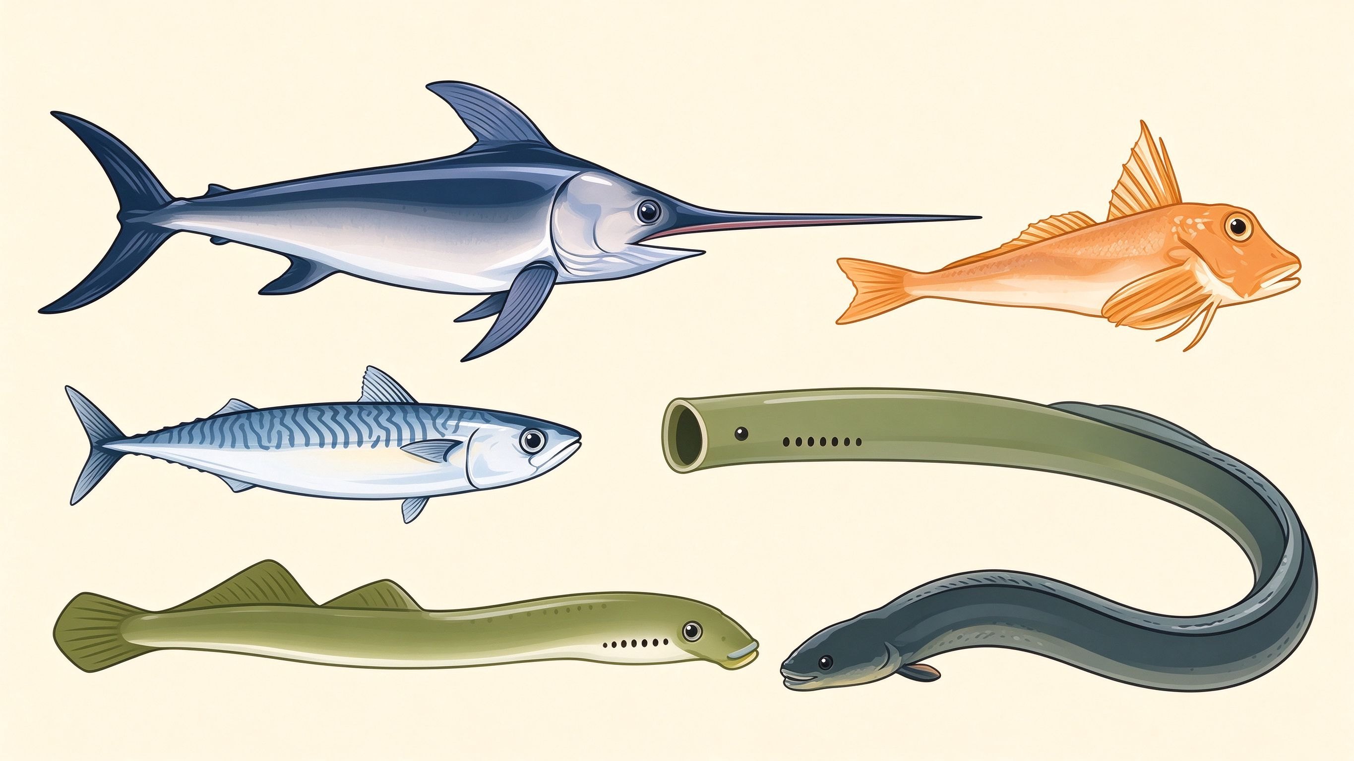 Bony fish annotated picture vocabulary with labeled objects