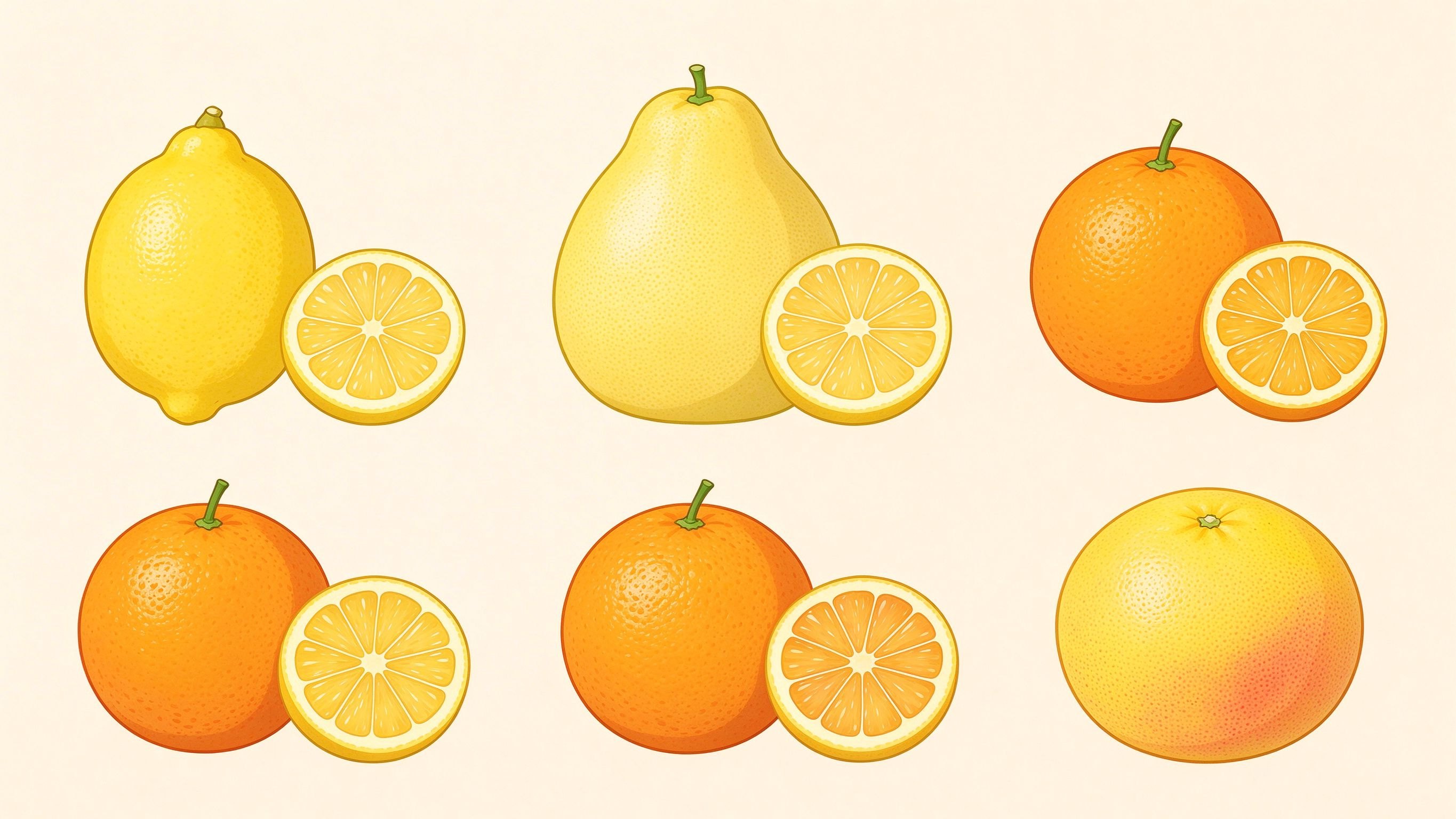 Citrus fruits annotated picture vocabulary with labeled objects