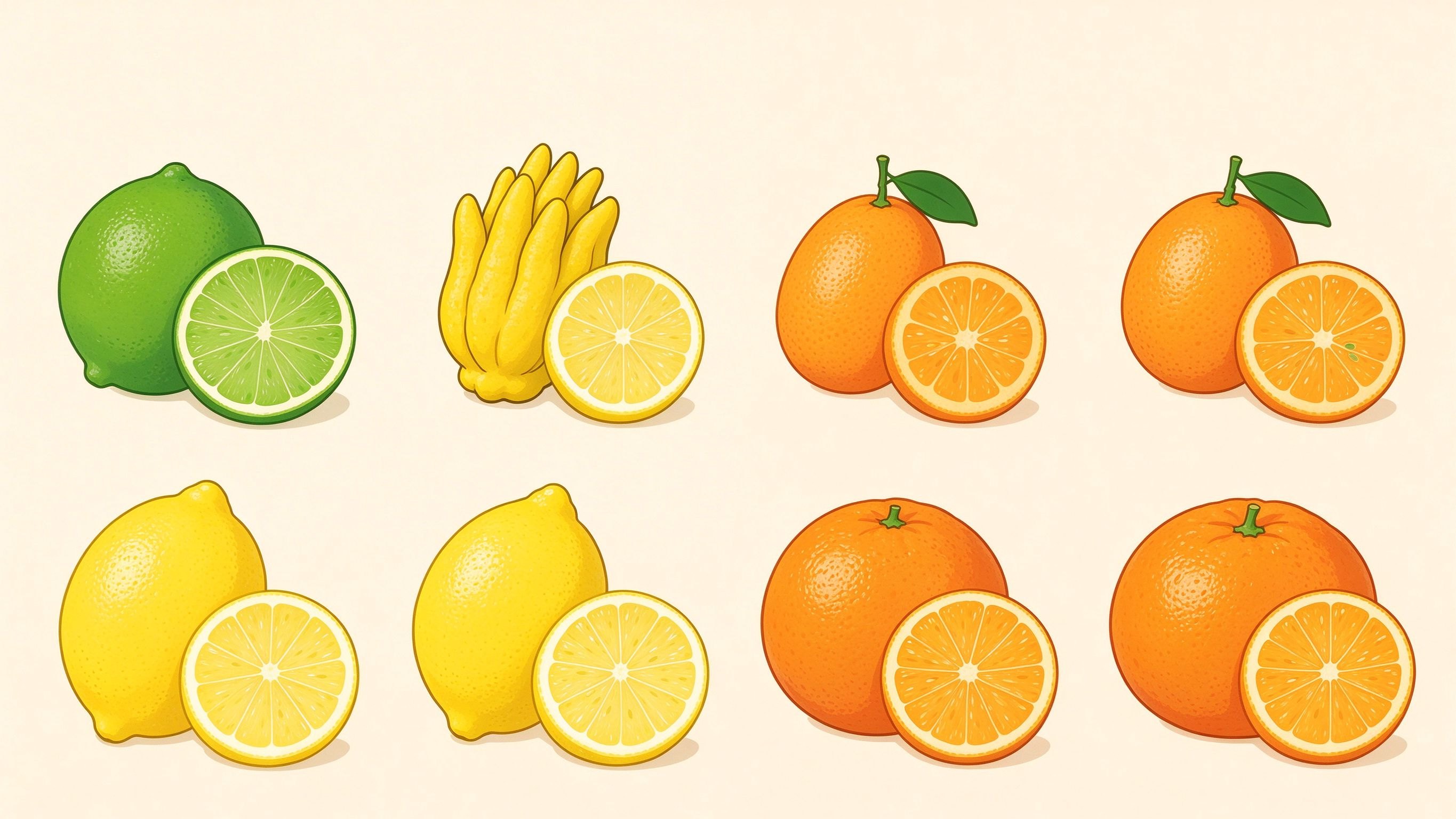 Citrus fruits annotated picture vocabulary with labeled objects