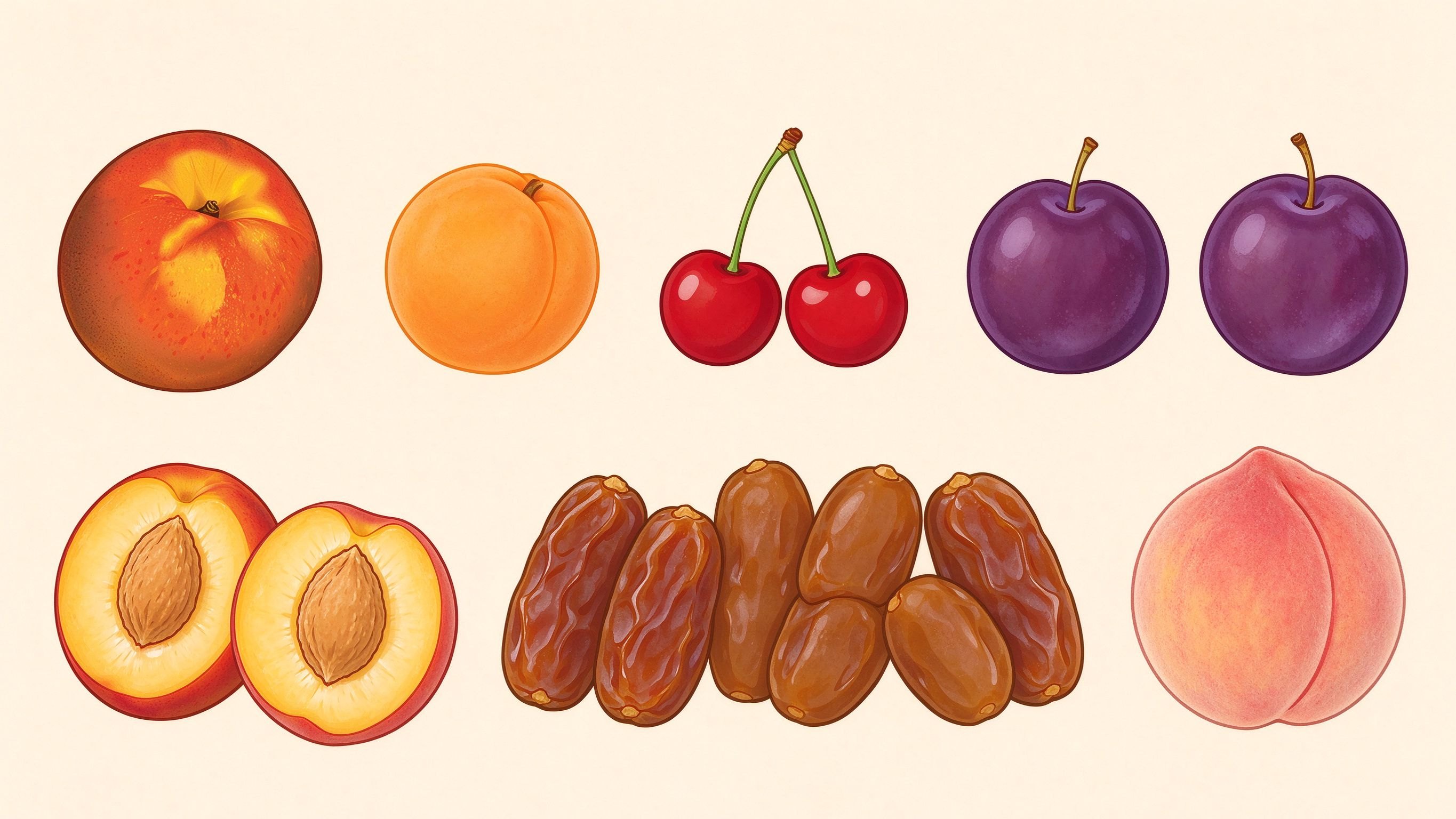 Stone fruit annotated picture vocabulary with labeled objects
