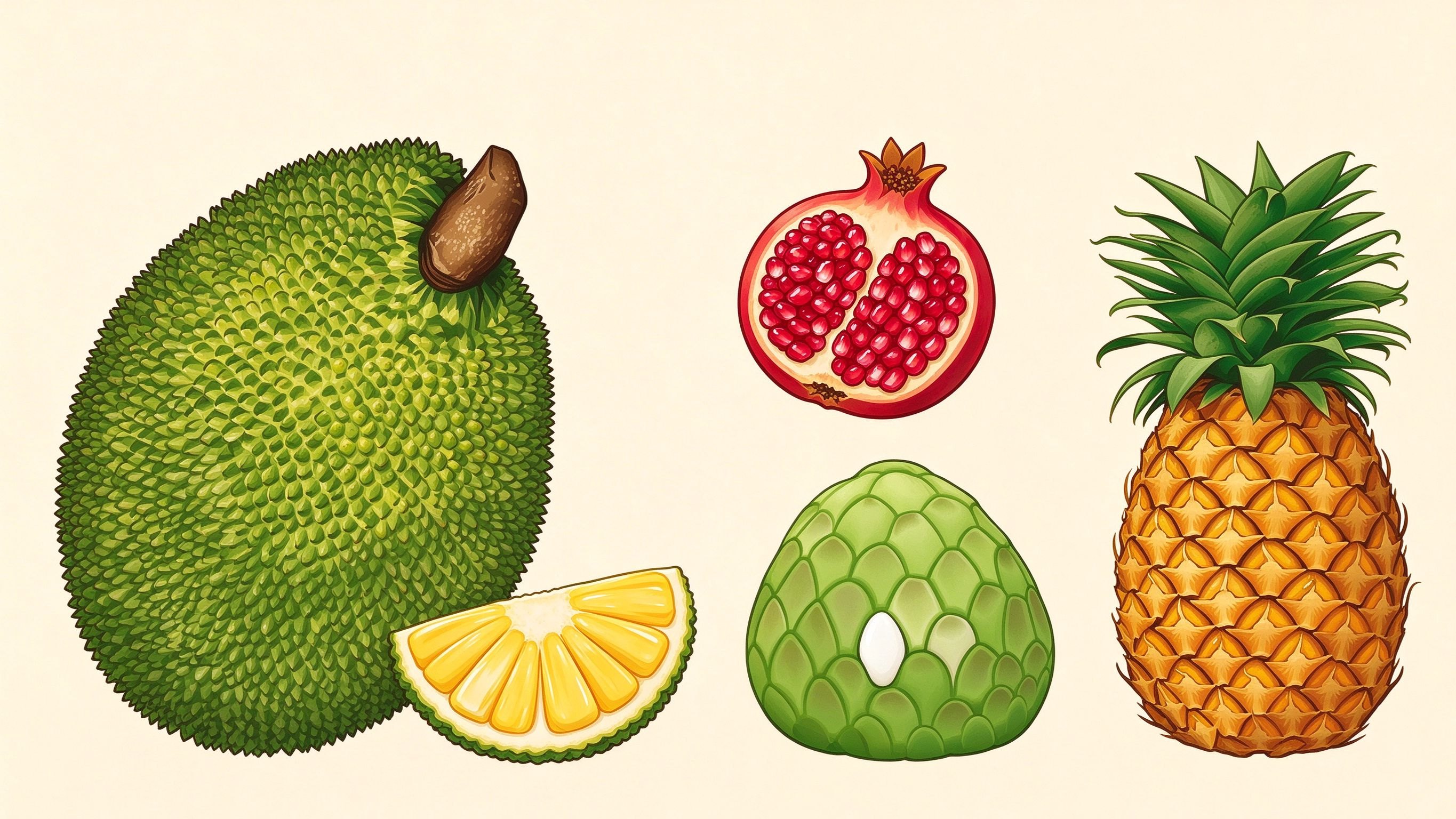 Tropical fruits II annotated picture vocabulary with labeled objects