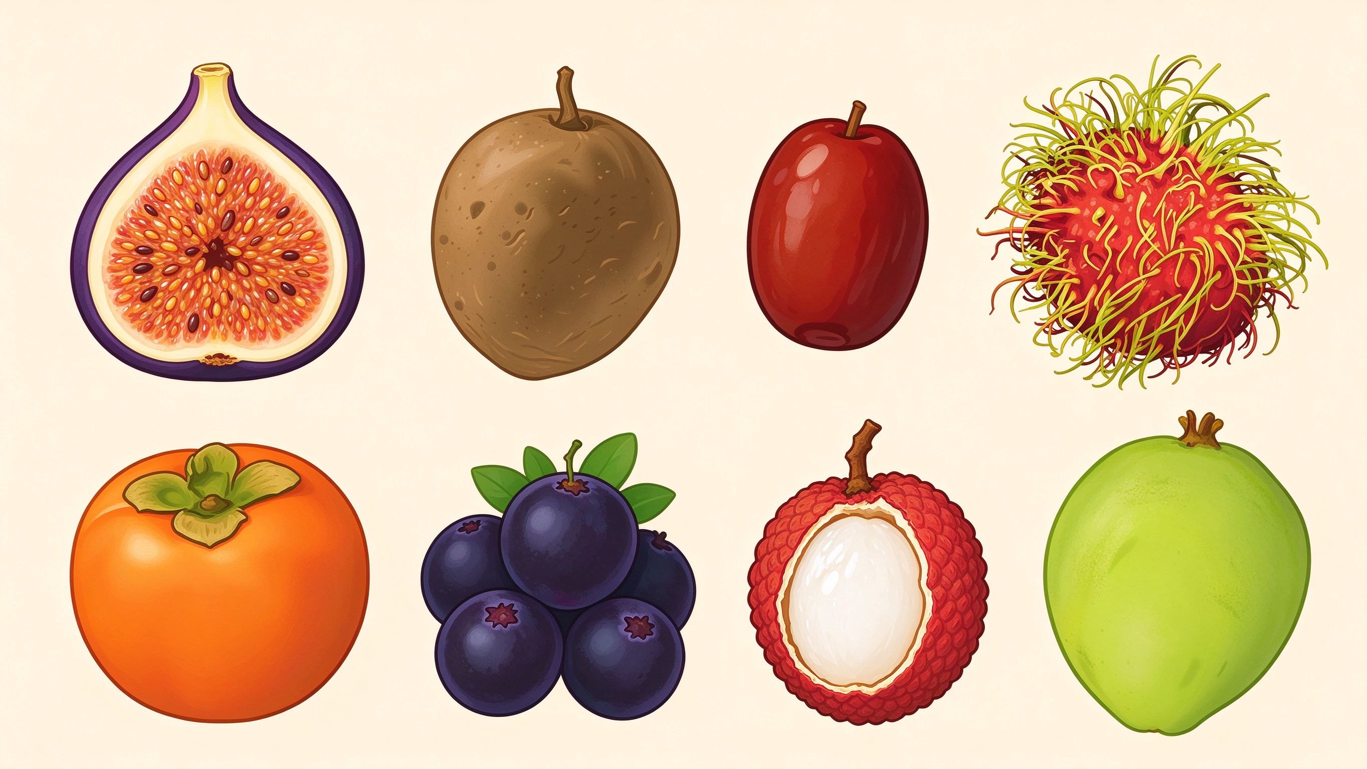 Tropical fruits III annotated picture vocabulary with labeled objects