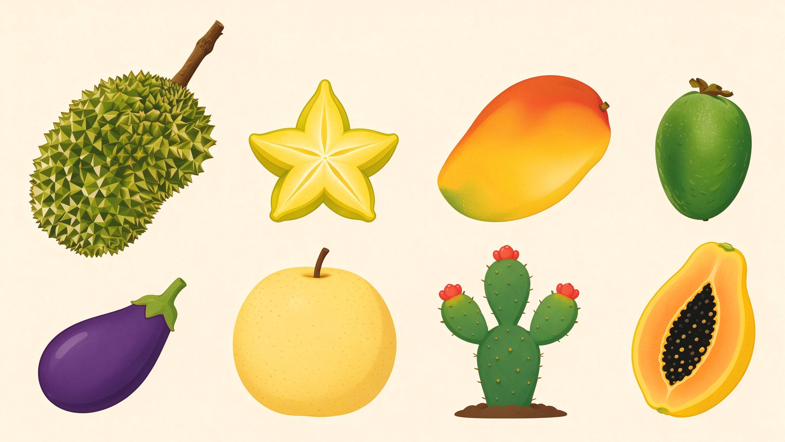 Tropical fruits annotated picture vocabulary with labeled objects