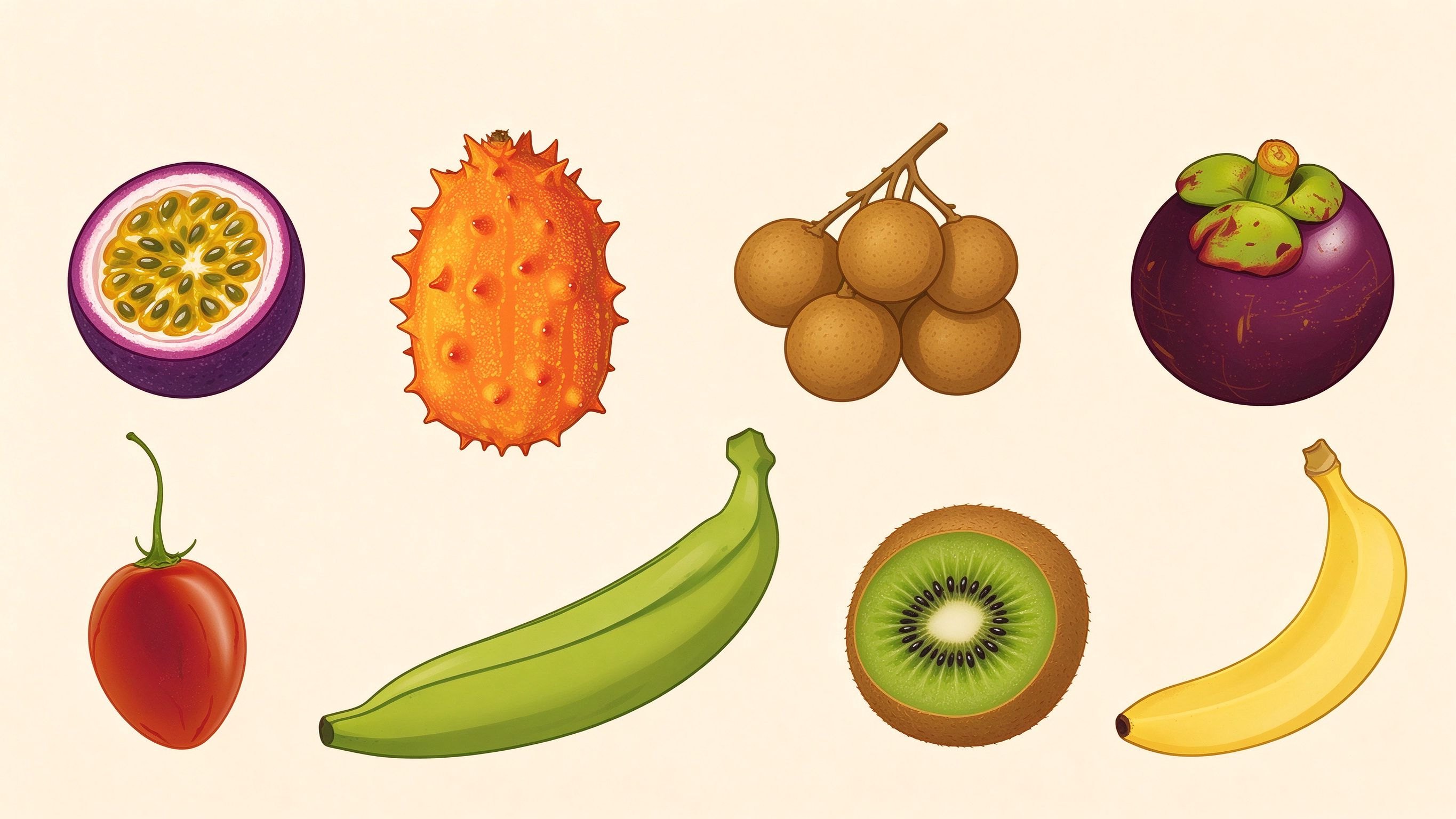 Tropical fruits annotated picture vocabulary with labeled objects
