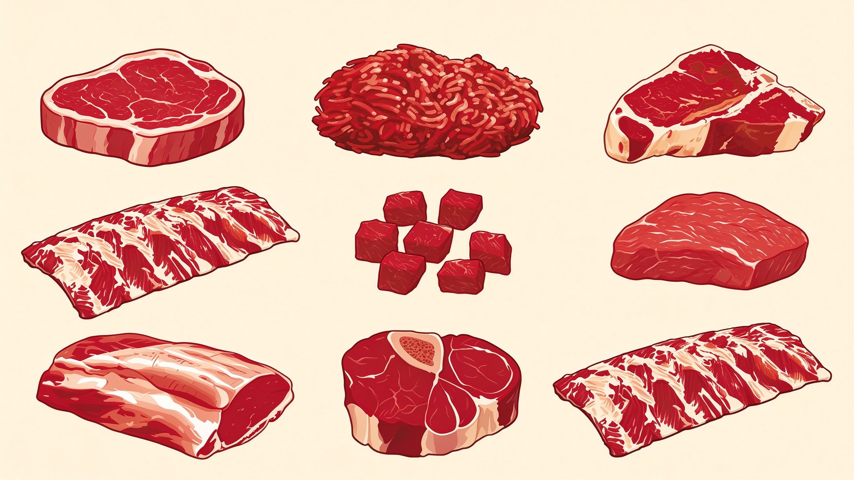 Beef cuts annotated picture vocabulary with labeled objects