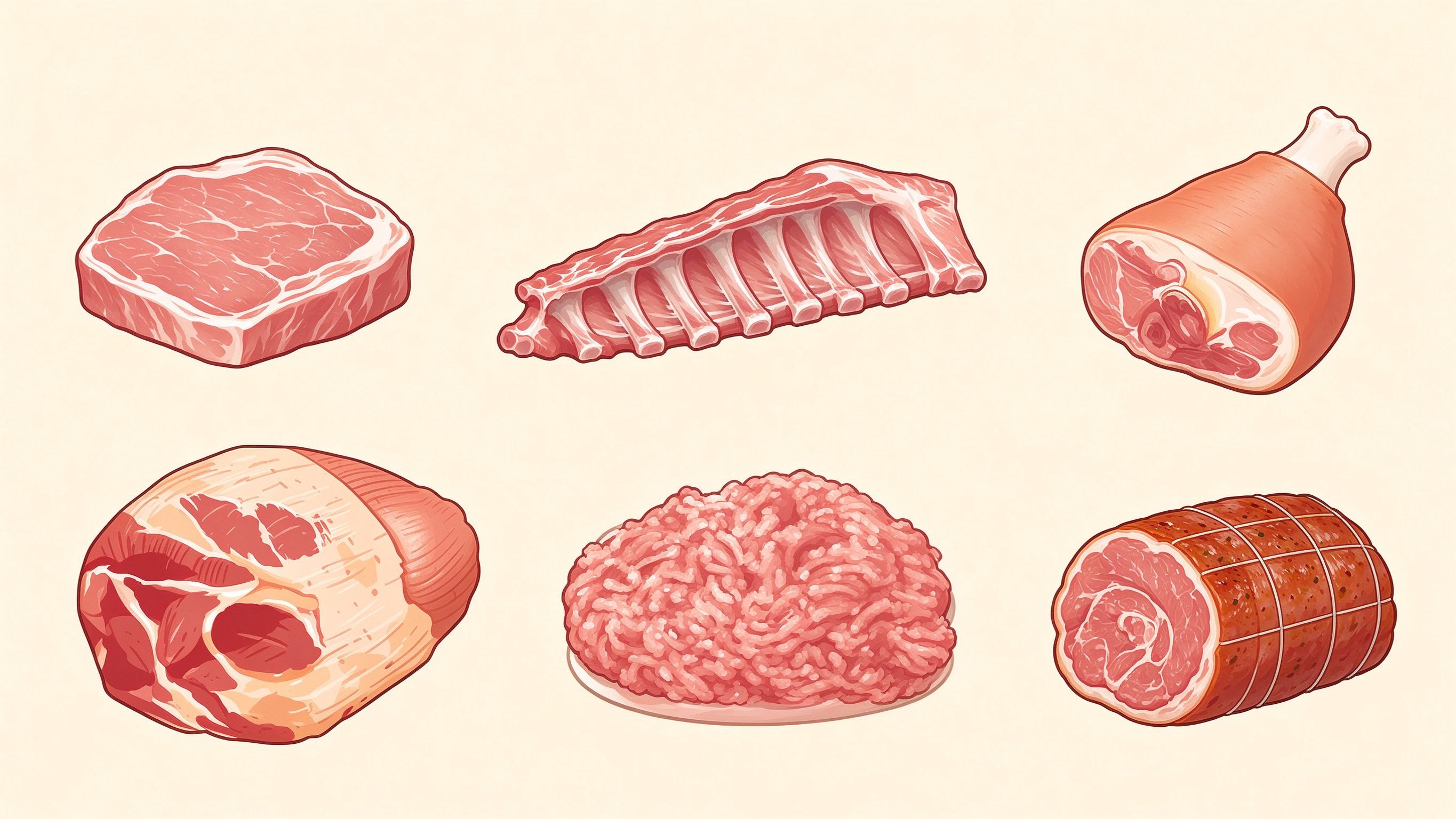 Pork cuts annotated picture vocabulary with labeled objects